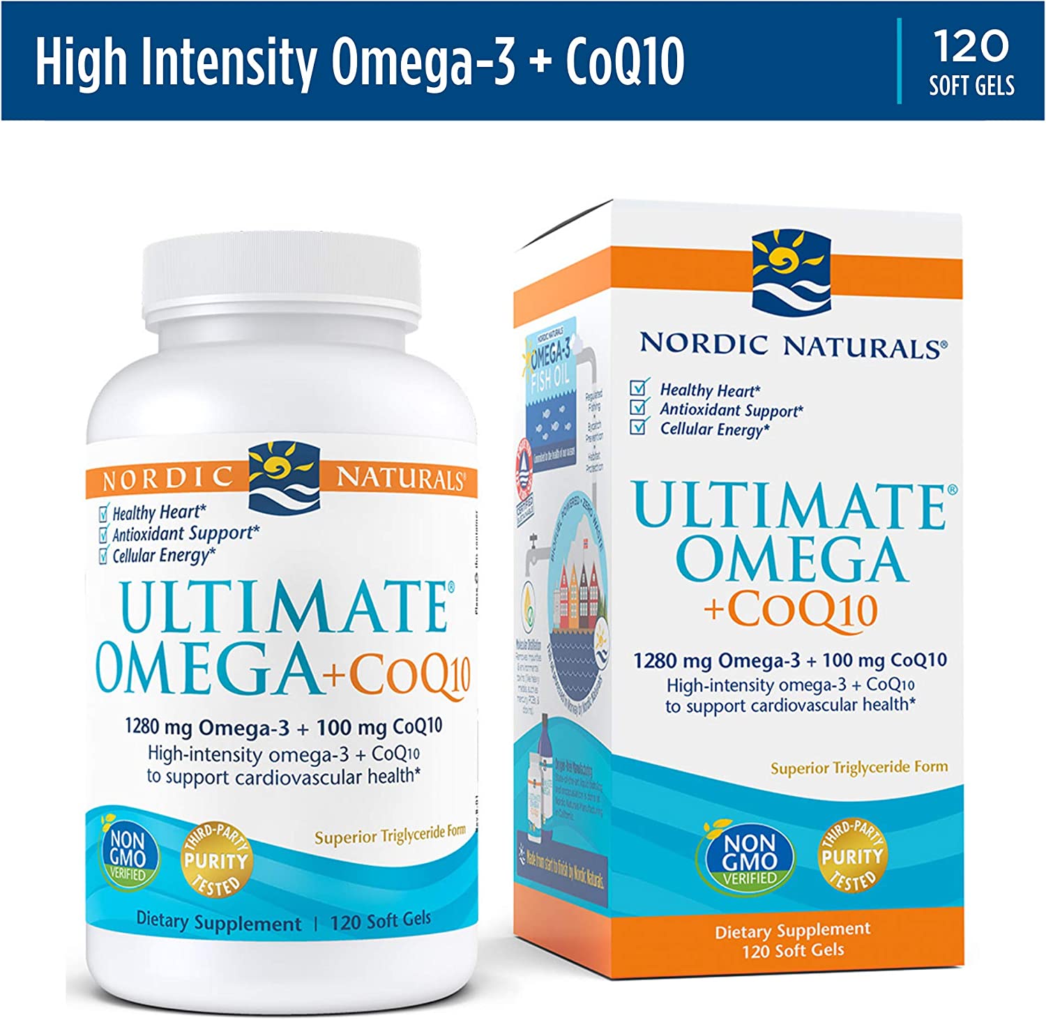 Nordic Naturals Ultimate Omega + CoQ10, Lemon - 120 Soft Gels - 1280 mg Omega-3 + 100 mg CoQ10 - Hea
