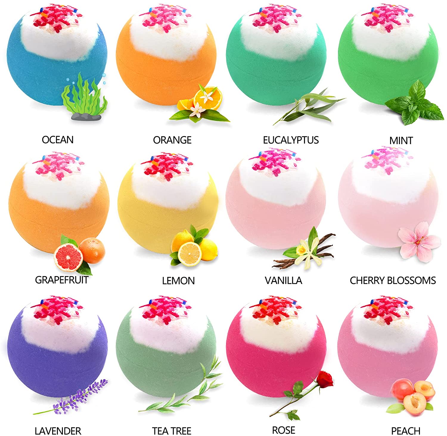 12×5.5oz Bath Bombs Organic & Natural Bath Bombs Bubble Bath Bombs for Kids Sugar Needle Bath Bombs
