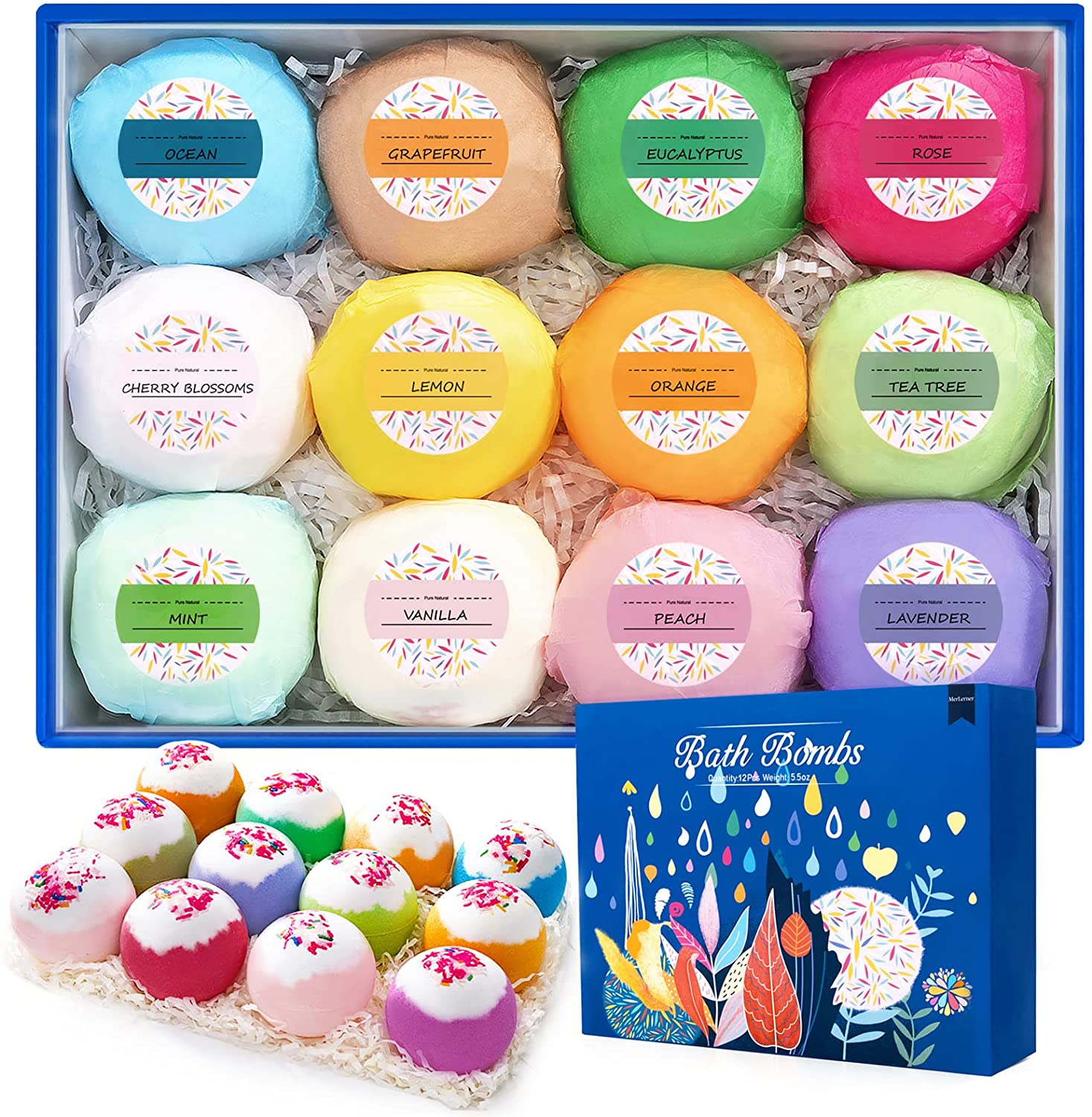 12×5.5oz Bath Bombs Organic & Natural Bath Bombs Bubble Bath Bombs for Kids Sugar Needle Bath Bombs