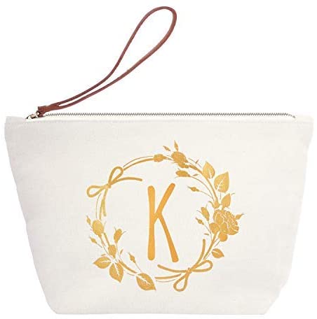 ElegantPark Personalized Gifts for Women Travel Monogram Makeup Bag Monogram K Initial Makeup Bag Co