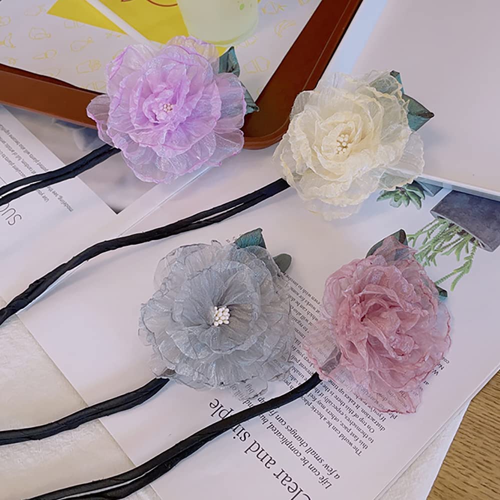 Flower Organza Hair Bands Ponytail Holder, Magic Clip Hair Bun Maker Hair Holder Curler Donut Tools 
