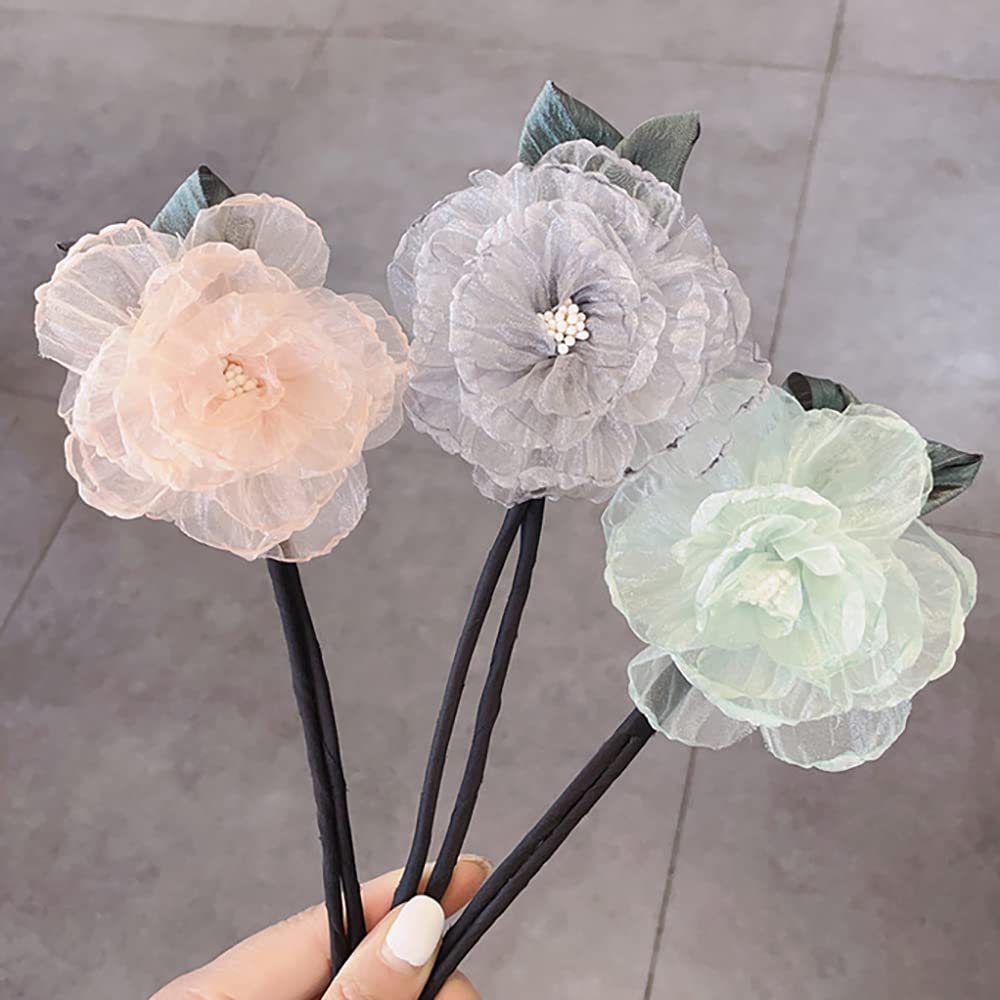 Flower Organza Hair Bands Ponytail Holder, Magic Clip Hair Bun Maker Hair Holder Curler Donut Tools 