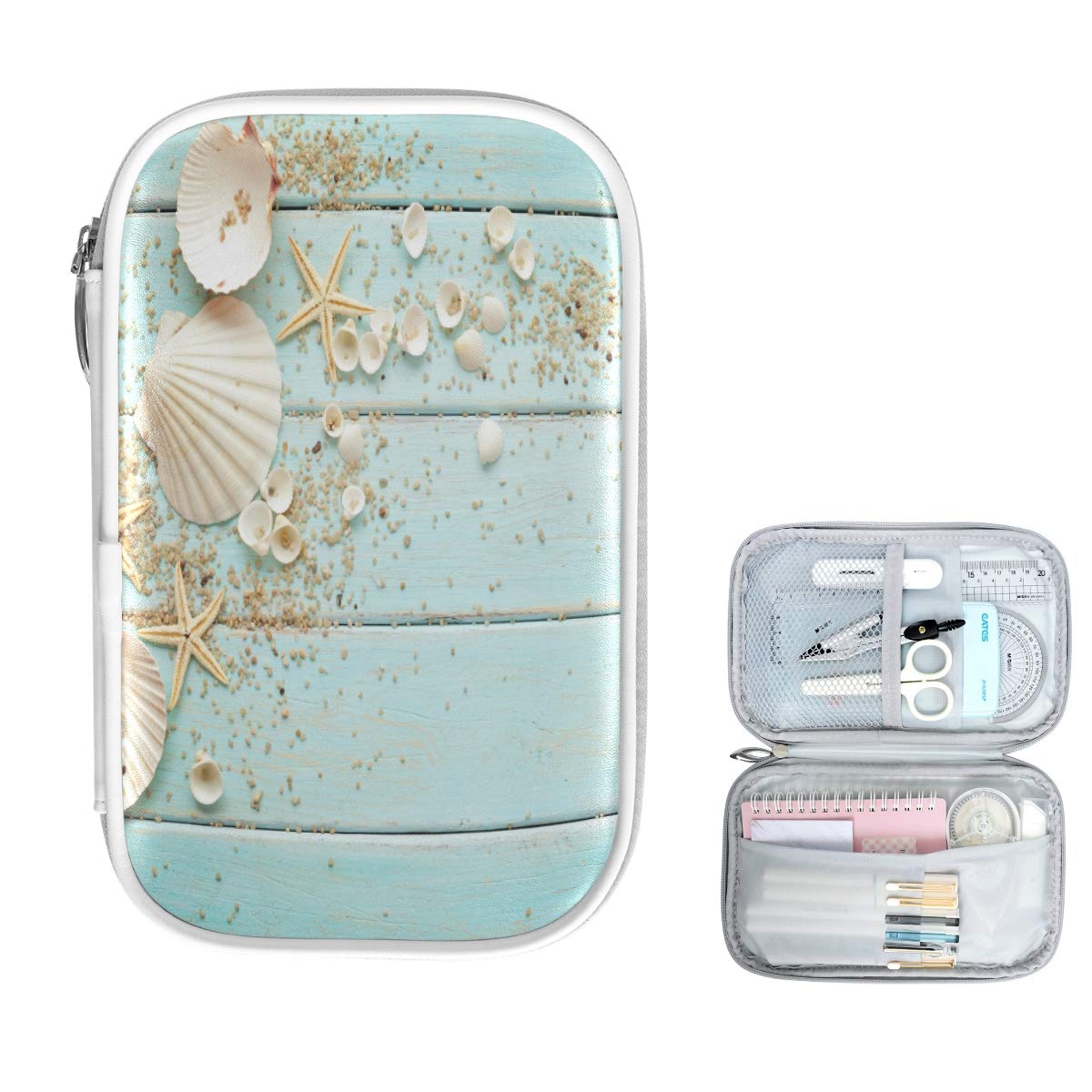 ZZKKO Ocean Sea Starfish Pencil Bag Case Zipper Pencil Holder Organizer Stationary Pen Bag Cosmetic