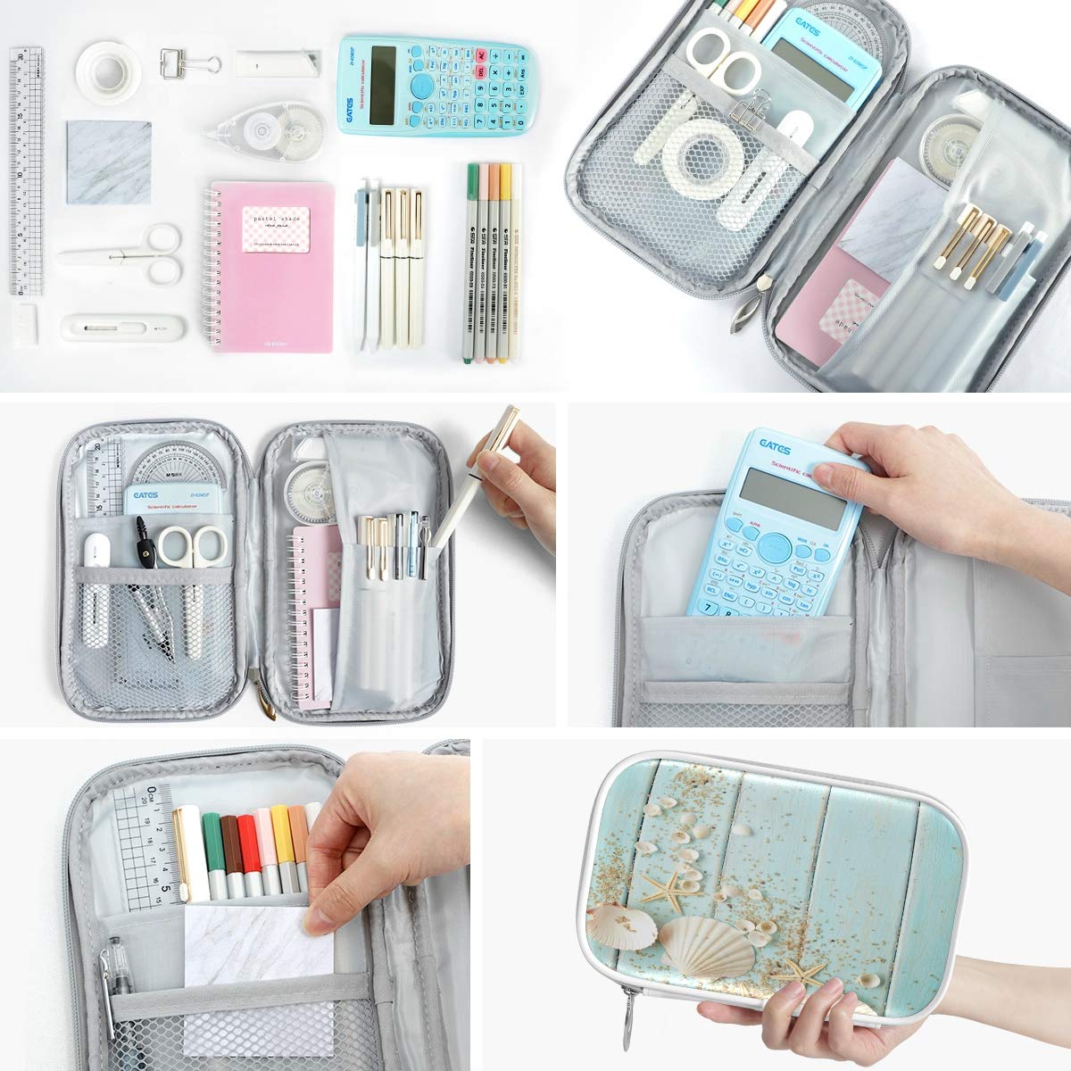 ZZKKO Ocean Sea Starfish Pencil Bag Case Zipper Pencil Holder Organizer Stationary Pen Bag Cosmetic
