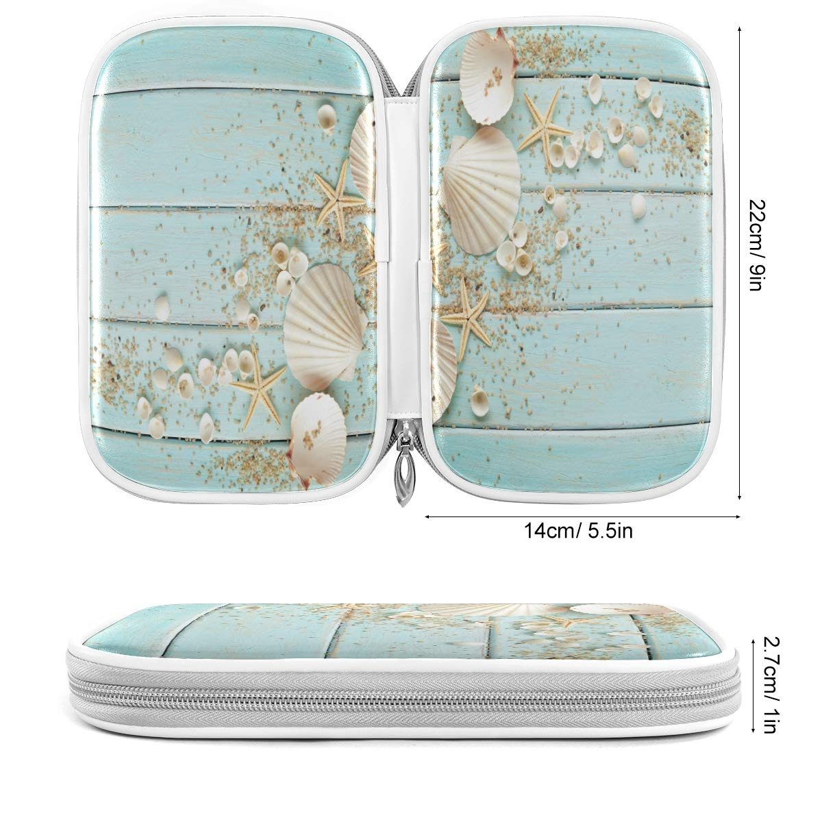 ZZKKO Ocean Sea Starfish Pencil Bag Case Zipper Pencil Holder Organizer Stationary Pen Bag Cosmetic