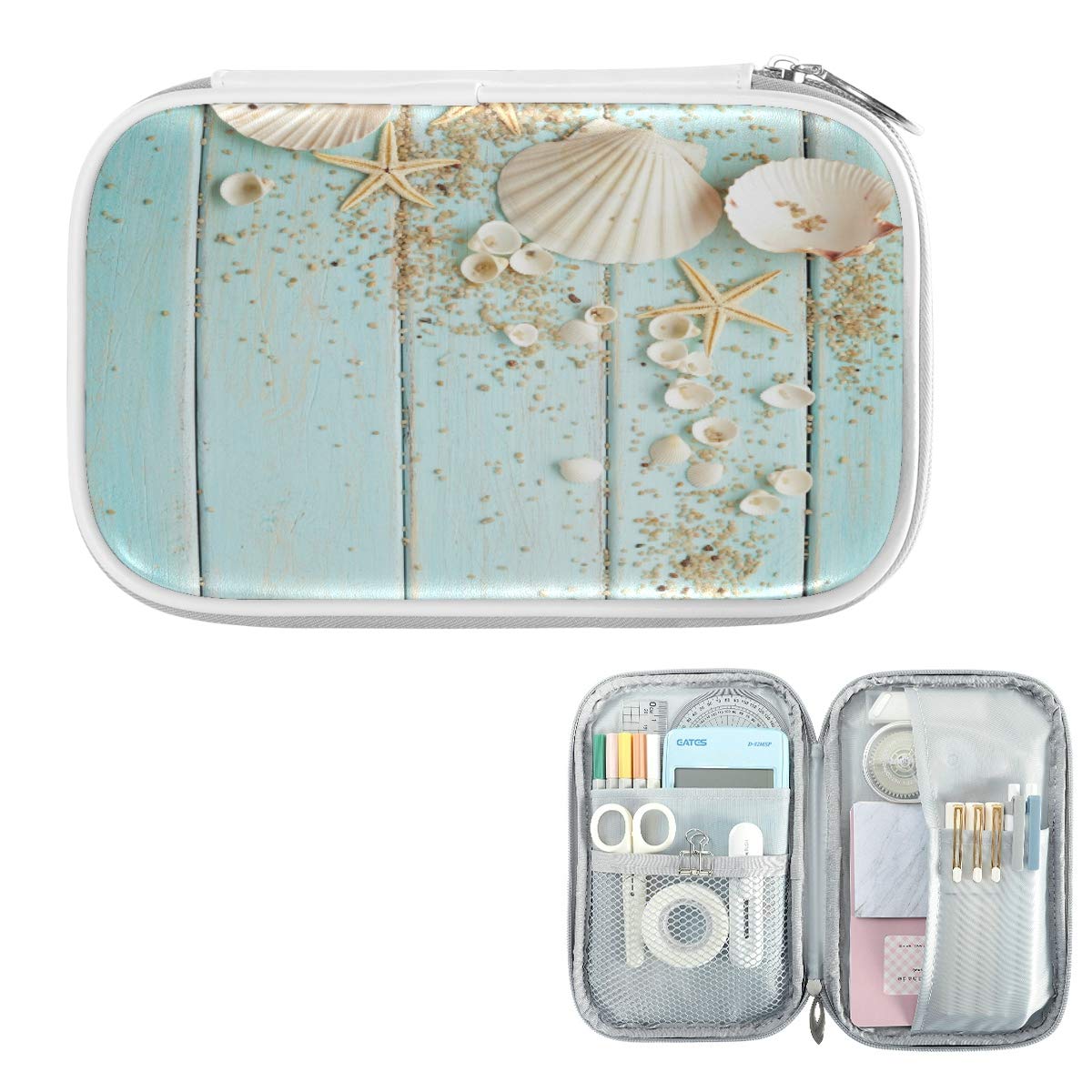ZZKKO Ocean Sea Starfish Pencil Bag Case Zipper Pencil Holder Organizer Stationary Pen Bag Cosmetic