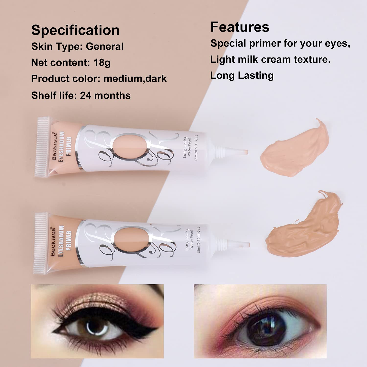 2PCS Matte Eyeshadow Primer, Makeup Eyeshadow Base to Prevent Oily Lids and Creasing, Long-lasting W