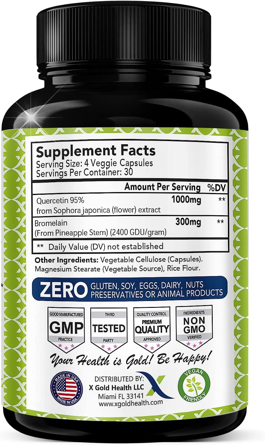 Quercetin 1000mg + Bromelain 300mg per Serving- Quercetin with Bromelain Supplement Complex for Card