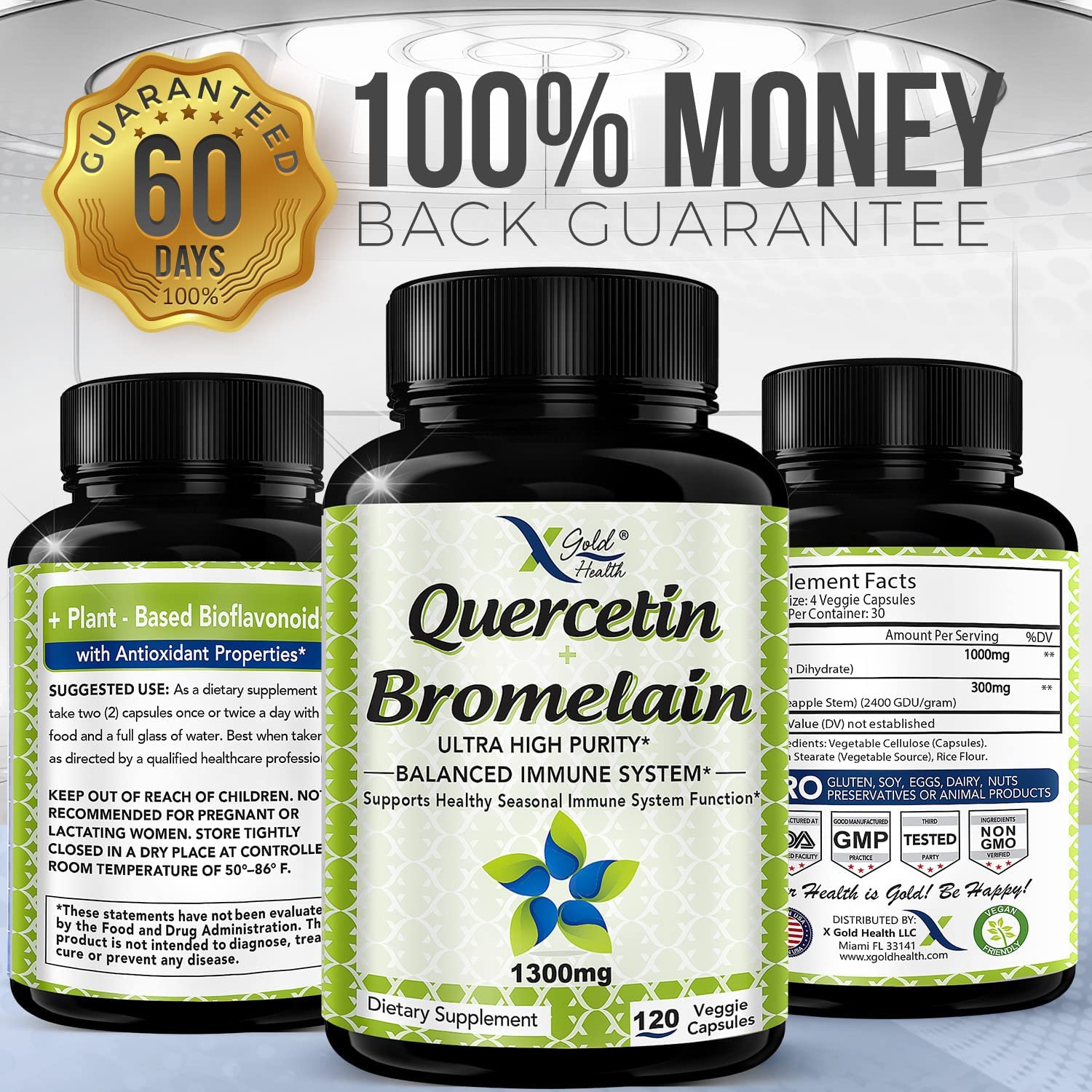 Quercetin 1000mg + Bromelain 300mg per Serving Quercetin with