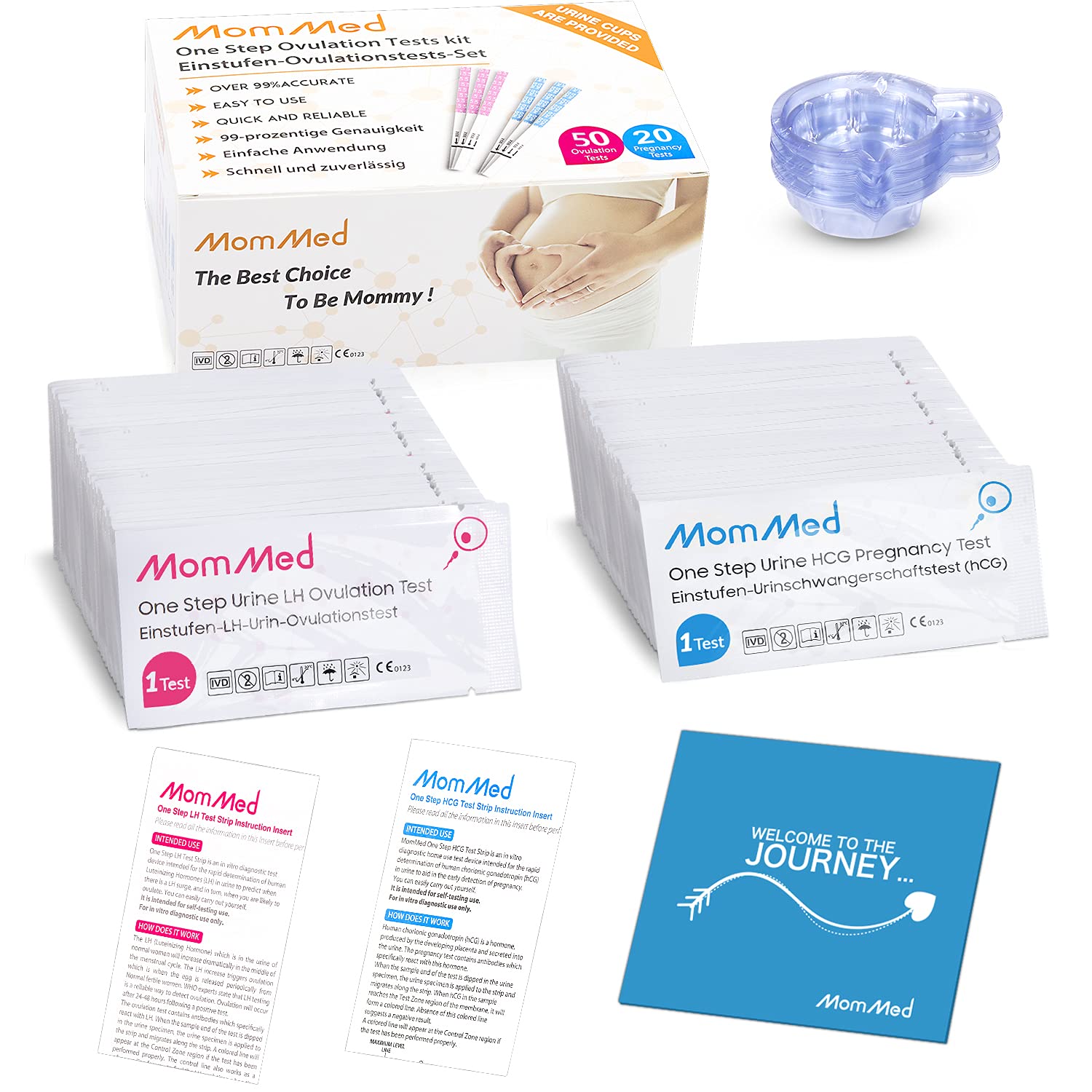 MomMed Ovulation Test Strips, Ovulation and Pregnancy Tests (LH50-LH20), Includes 50 Ovulation Tests