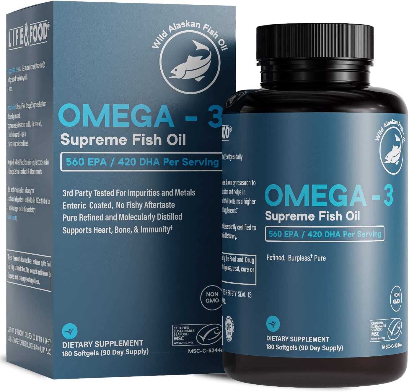 Omega-3 Supreme 1400 mg Wild Alaskan Fish Oil | Enteric Coated, Burpless | MSC Certified High EPA DH