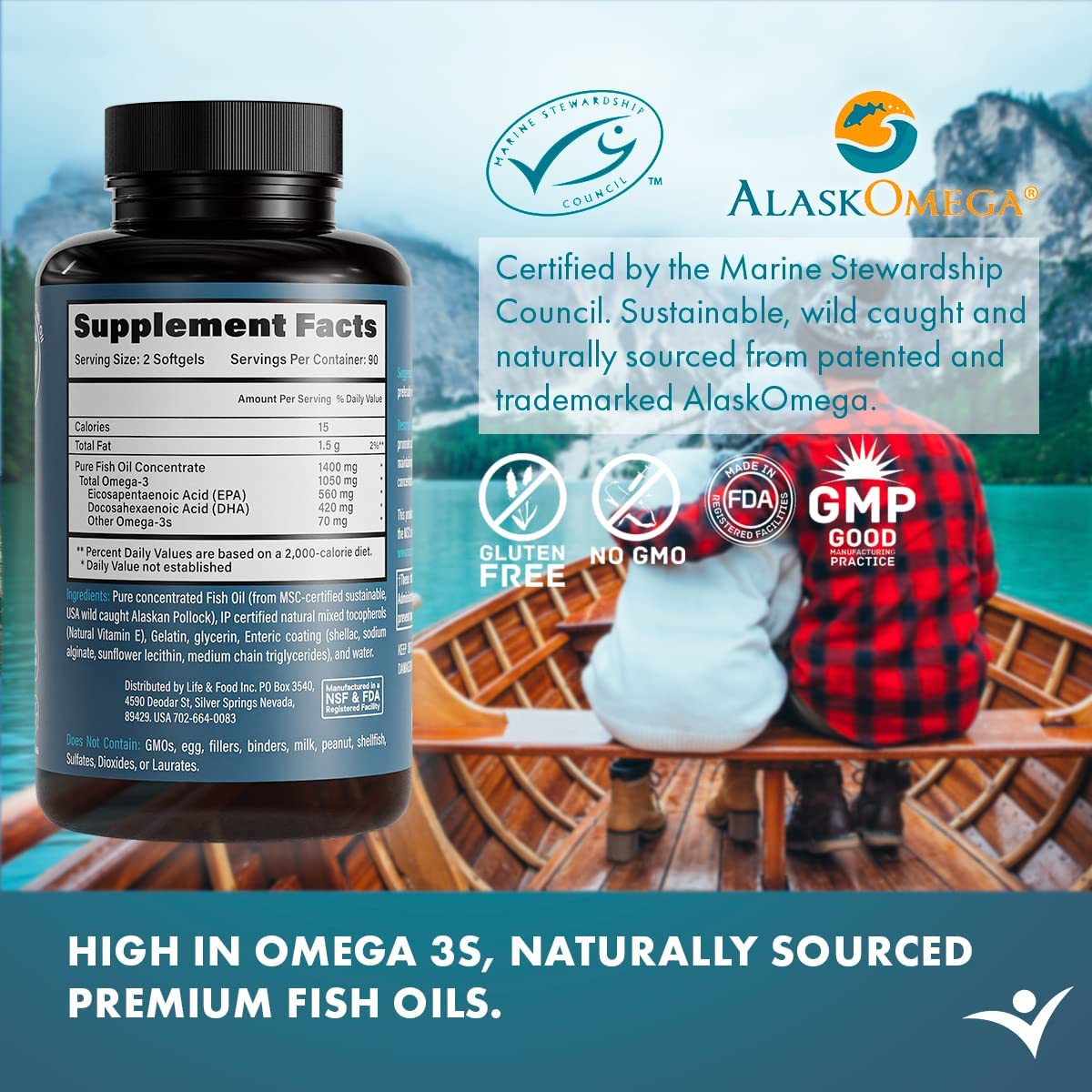 Omega-3 Supreme 1400 mg Wild Alaskan Fish Oil | Enteric Coated, Burpless | MSC Certified High EPA DH