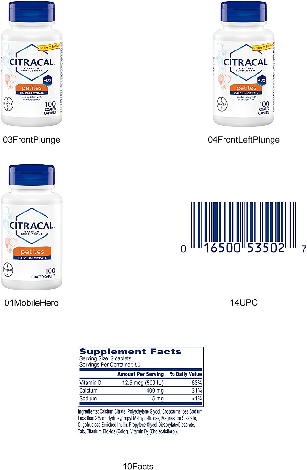 Citracal Calcium Citrate Petites W/Vitamin D Tablets 100 Ct (5 Pack)