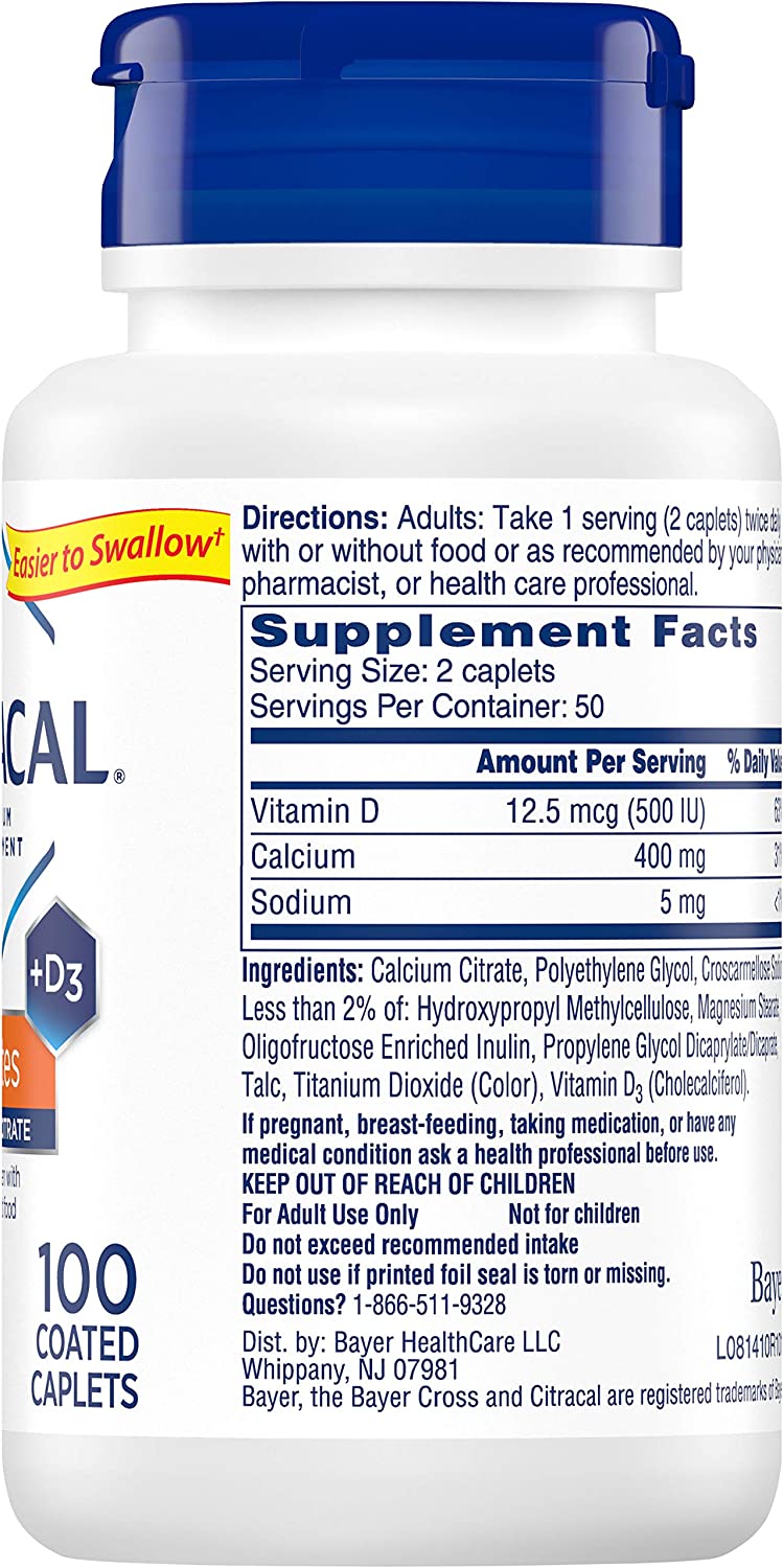 Citracal Calcium Citrate Petites W/Vitamin D Tablets 100 Ct (5 Pack)