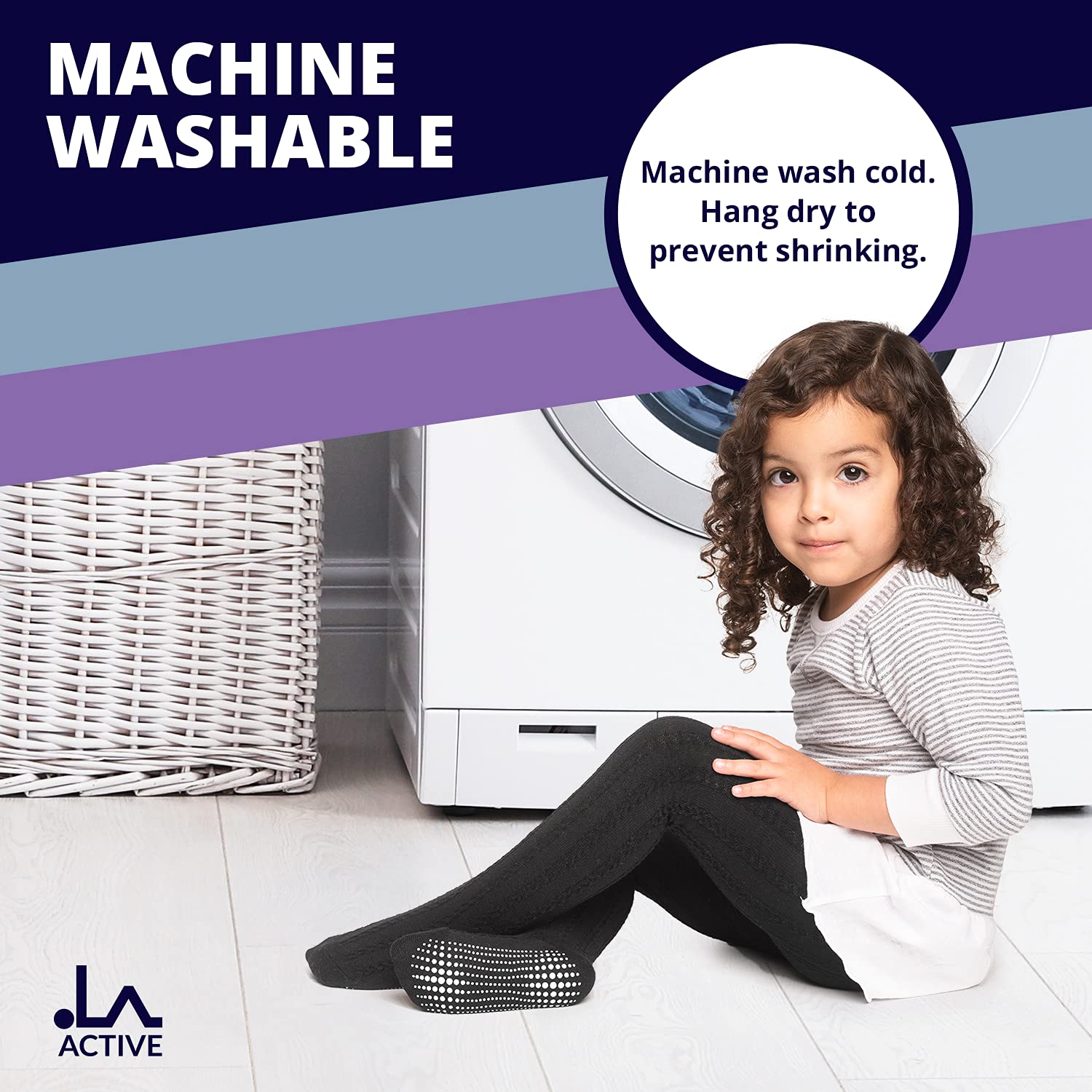 LA Active Baby Tights - 5 Pairs - Non Skid/Slip Cable Knit (Pink/White/Ivory/Lavender/Grey, 2T-3T)