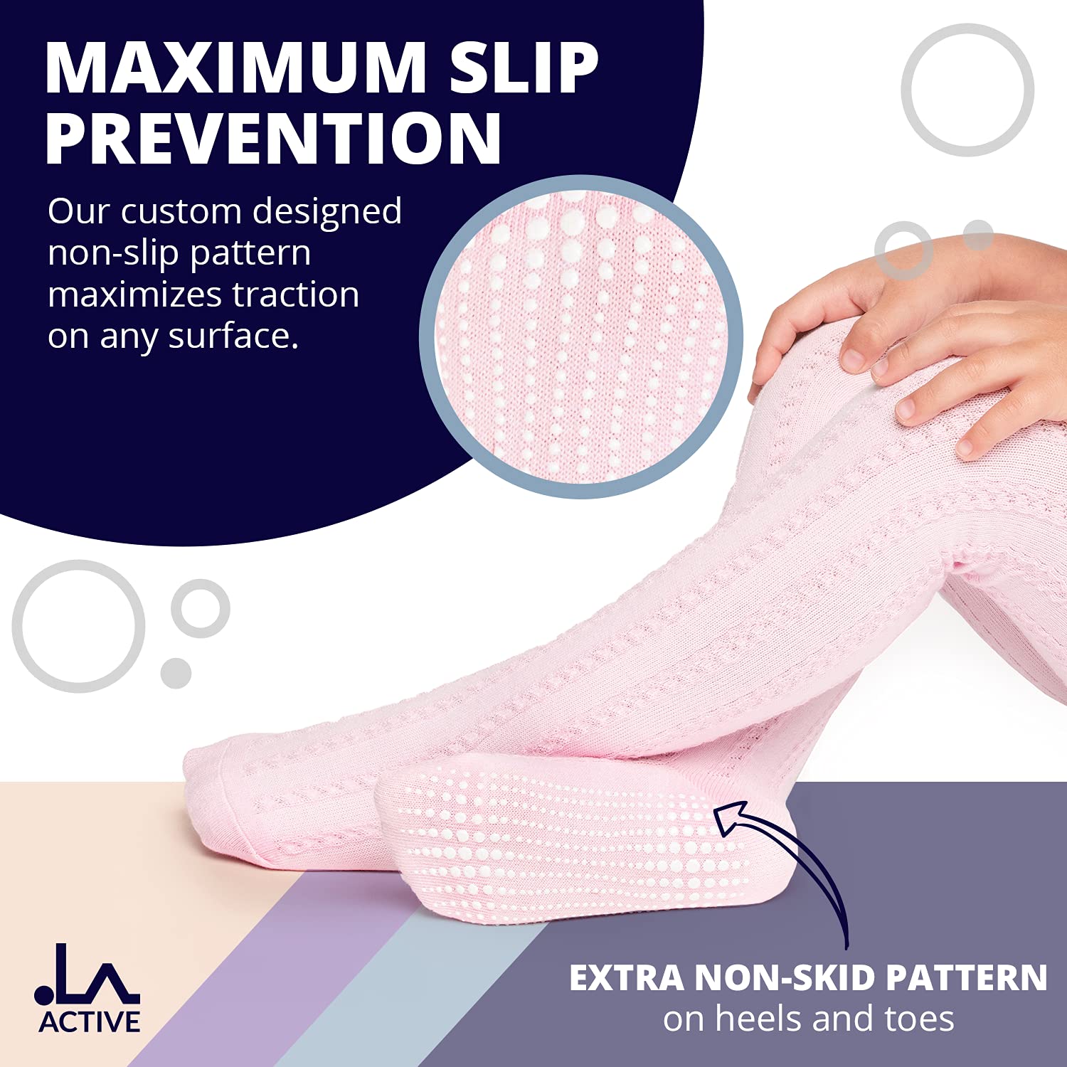 LA Active Baby Tights - 5 Pairs - Non Skid/Slip Cable Knit (Pink/White/Ivory/Lavender/Grey, 2T-3T)