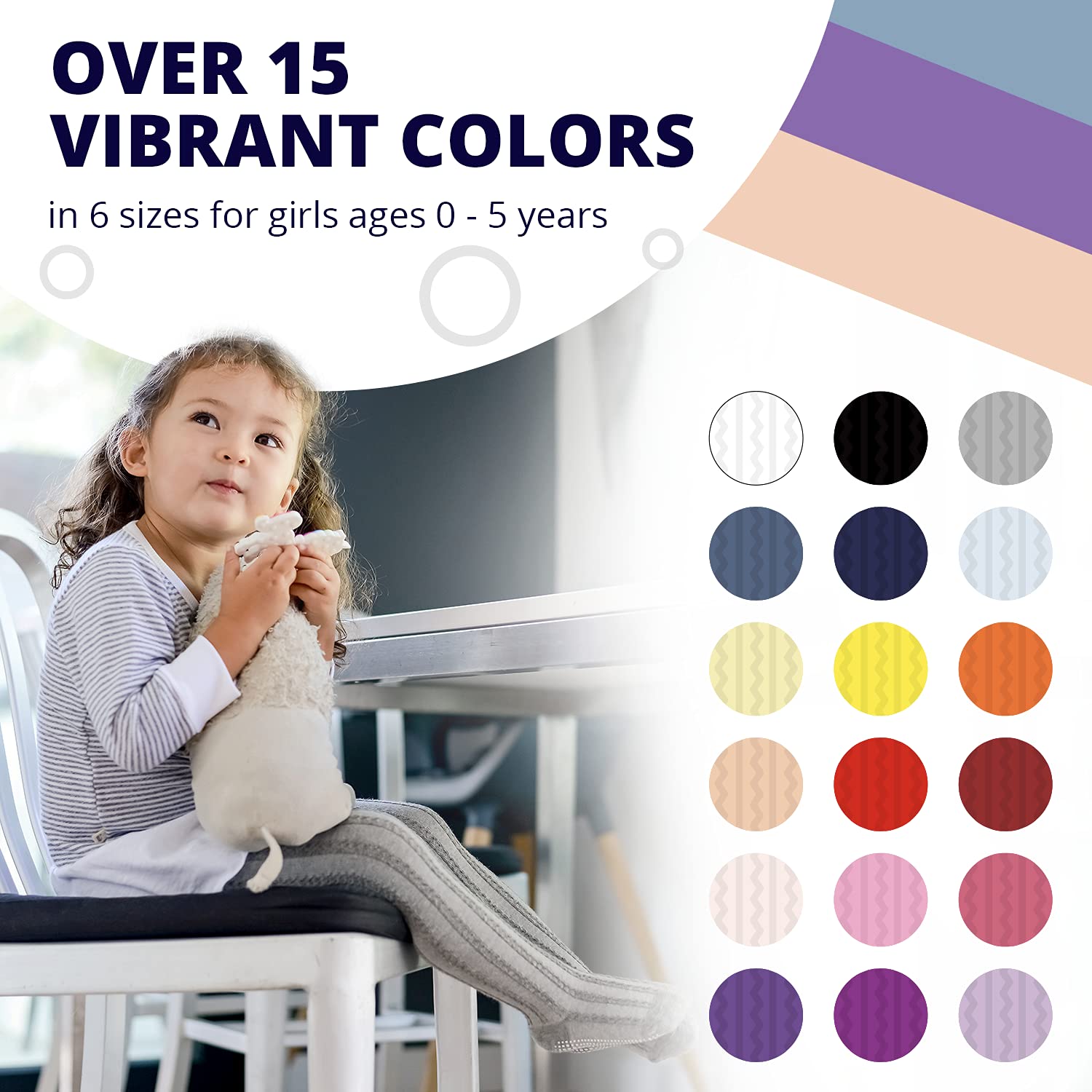 LA Active Baby Tights - 5 Pairs - Non Skid/Slip Cable Knit (Pink/White/Ivory/Lavender/Grey, 2T-3T)