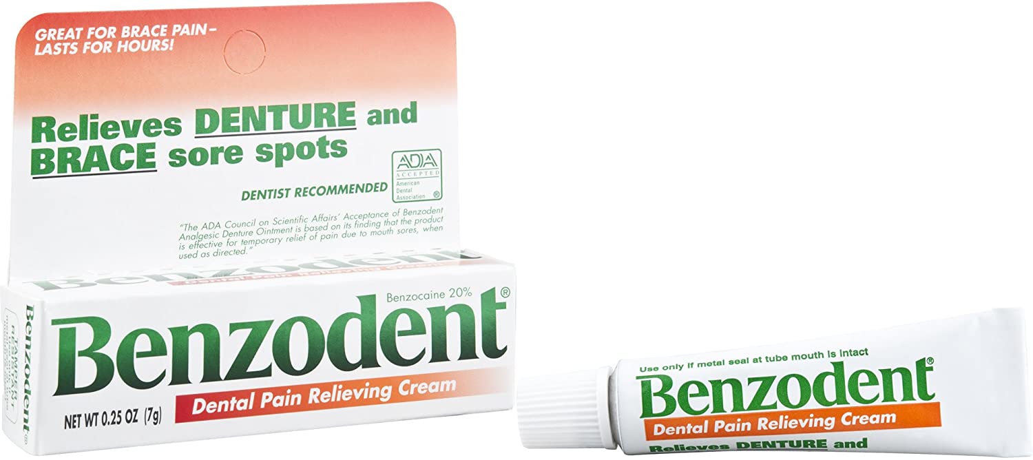 Benzodent Dental Pain Relieving Cream for Dentures and Braces, 0.25 Ounce Tube
