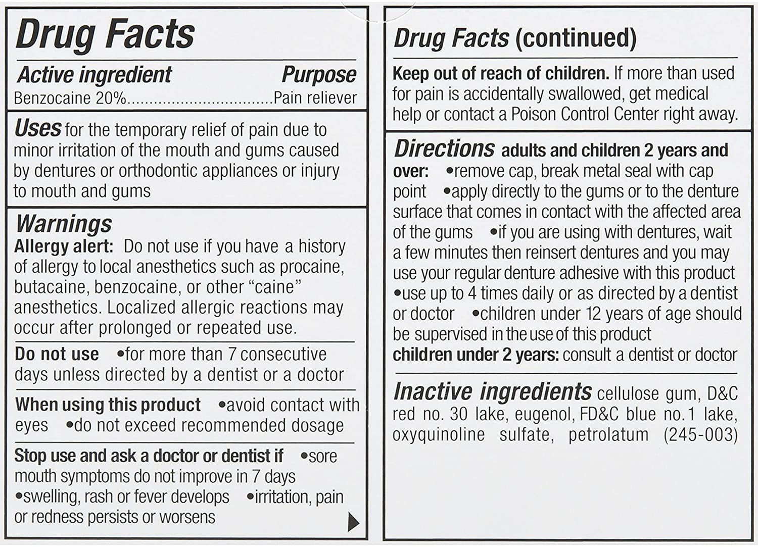 Benzodent Dental Pain Relieving Cream for Dentures and Braces, 0.25 Ounce Tube