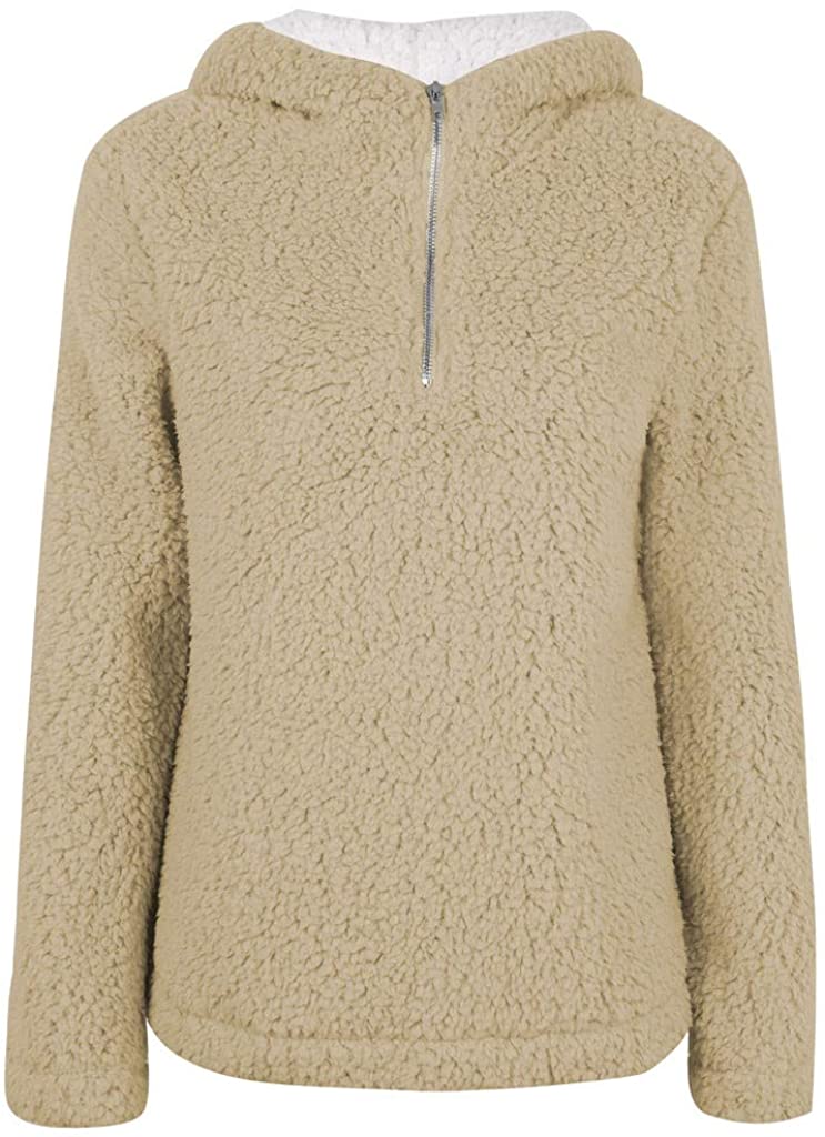 WUAI-Women Sherpa Sweatshirt Pullover Fuzzy Fleece Winter Coat Hooded Jackets