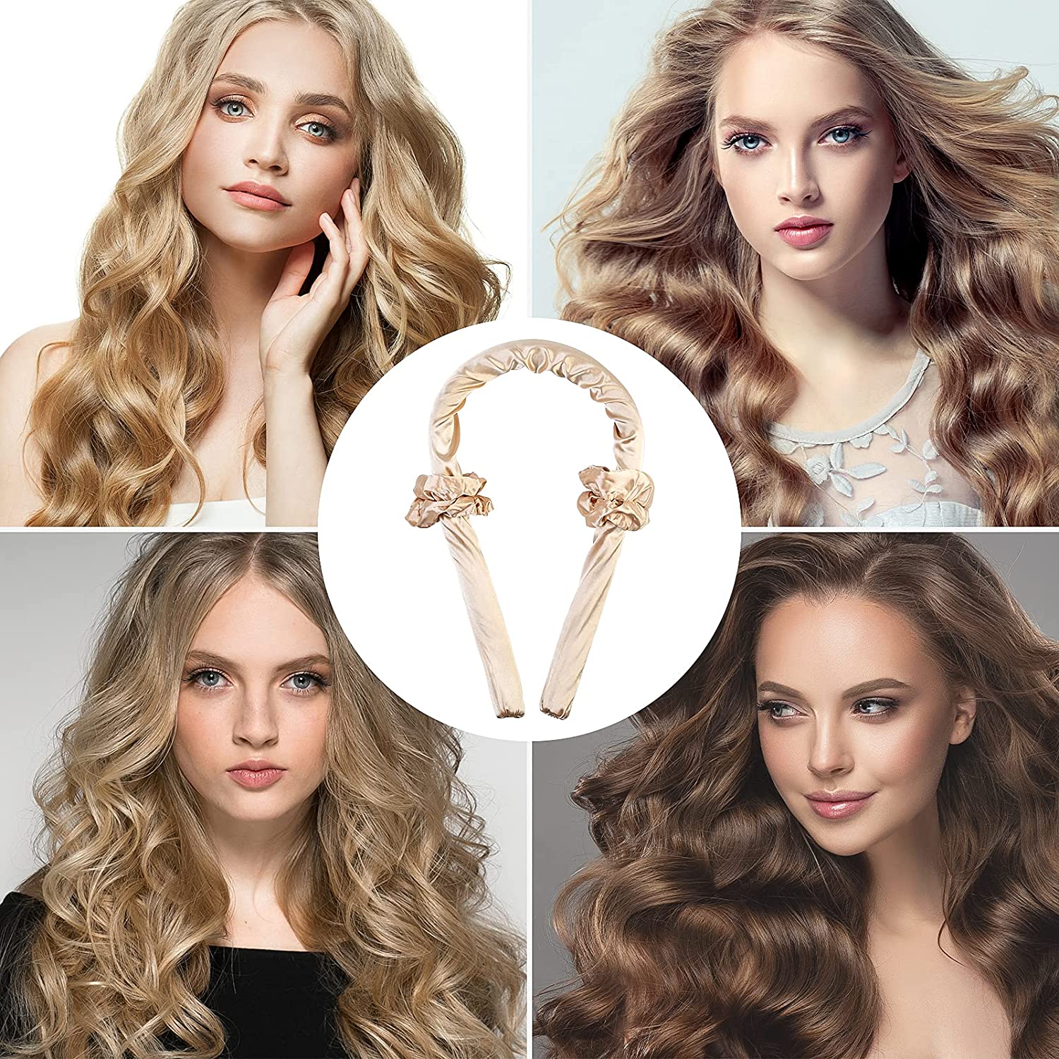 Marvelent Tik Tok Heatless Hair Curlers For Long Hair, w/Starter Kit 3pcs, No Heat Silk Curls Headba