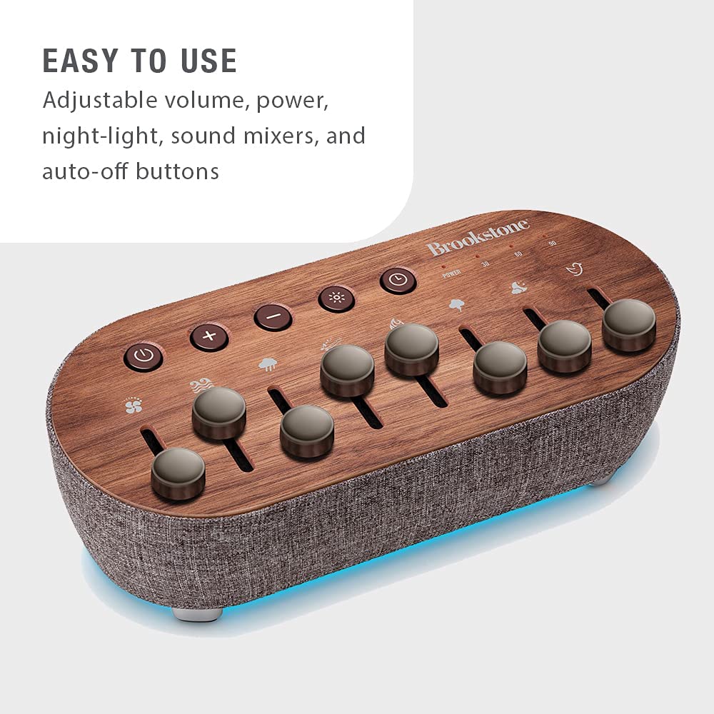 Brookstone White Noise Sound Machine Mixer | 8 Natural Sounds | 7 Night-Light Colors | Auto-Off Time