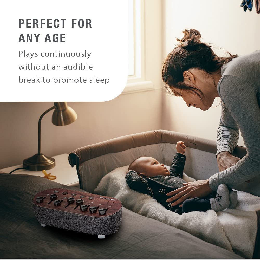 Brookstone White Noise Sound Machine Mixer | 8 Natural Sounds | 7 Night-Light Colors | Auto-Off Time
