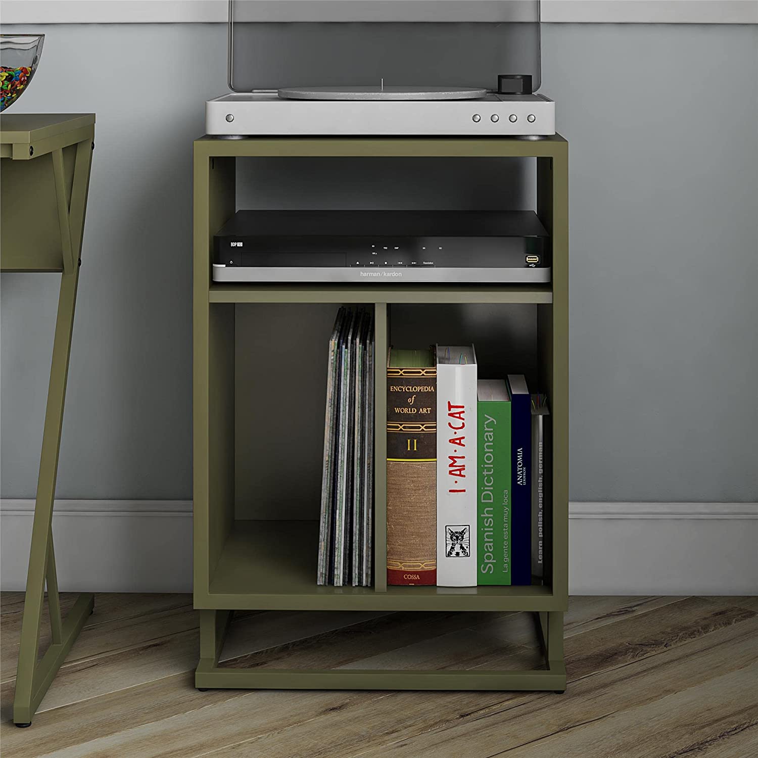 Novogratz Regal Turntable Stand/End Table, Olive Green