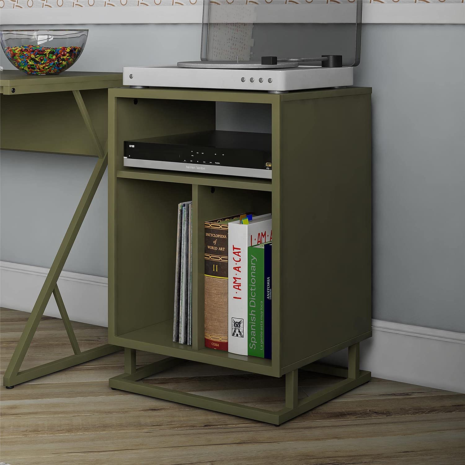 Novogratz Regal Turntable Stand/End Table, Olive Green