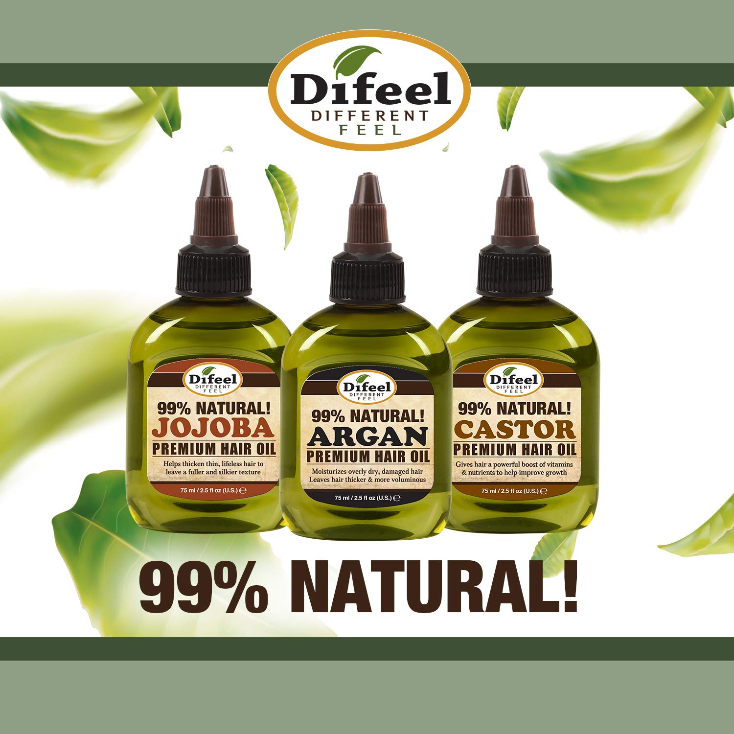 Difeel Premium Natural Hair Care Oil - Sweet Almond Oil 2.5 ounce (3 Pack)