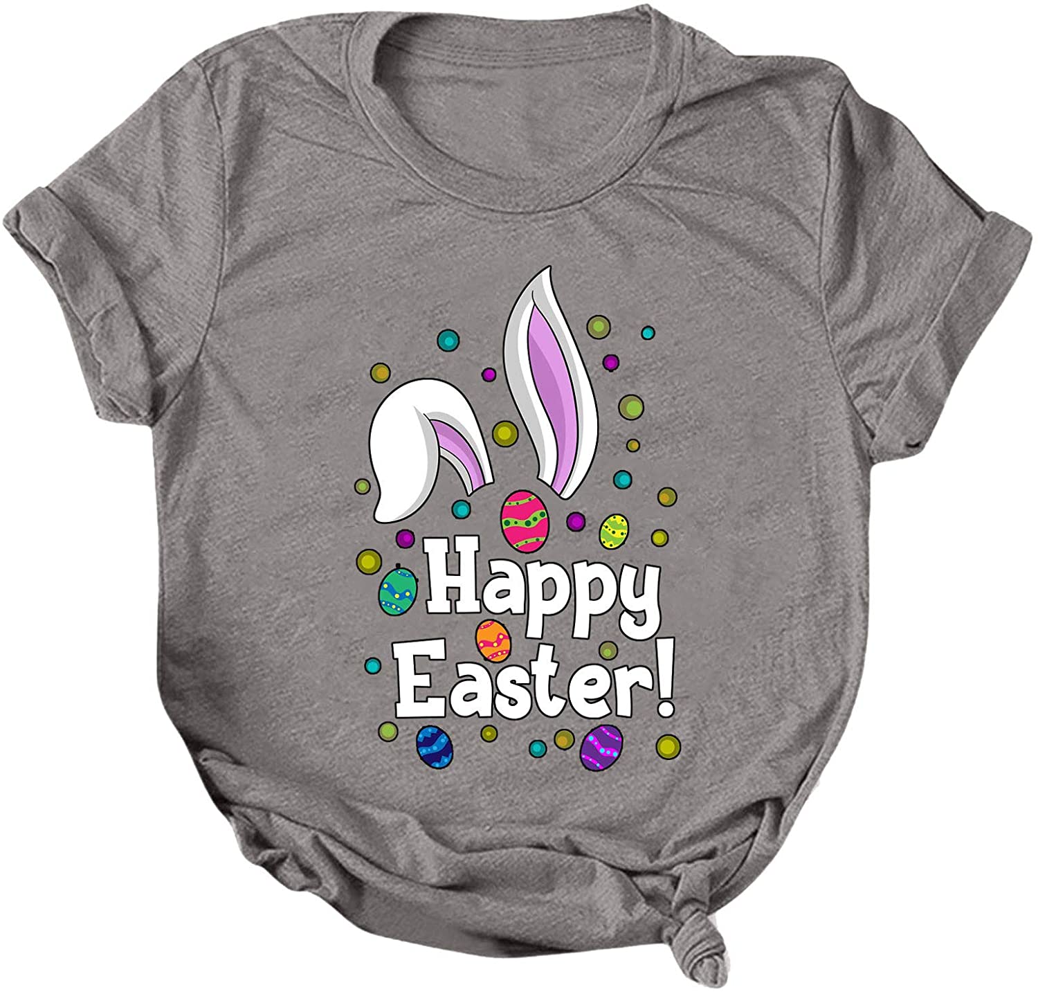 Dosoop Womens Happy Easter Letter Printed T-Shirt Short Sleeve Graphic Shirts Tees Crewneck Casual L