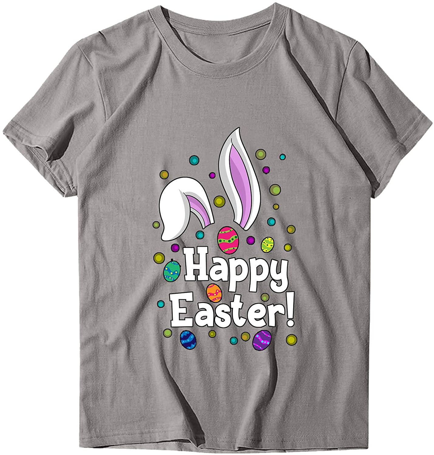 Dosoop Womens Happy Easter Letter Printed T-Shirt Short Sleeve Graphic Shirts Tees Crewneck Casual L