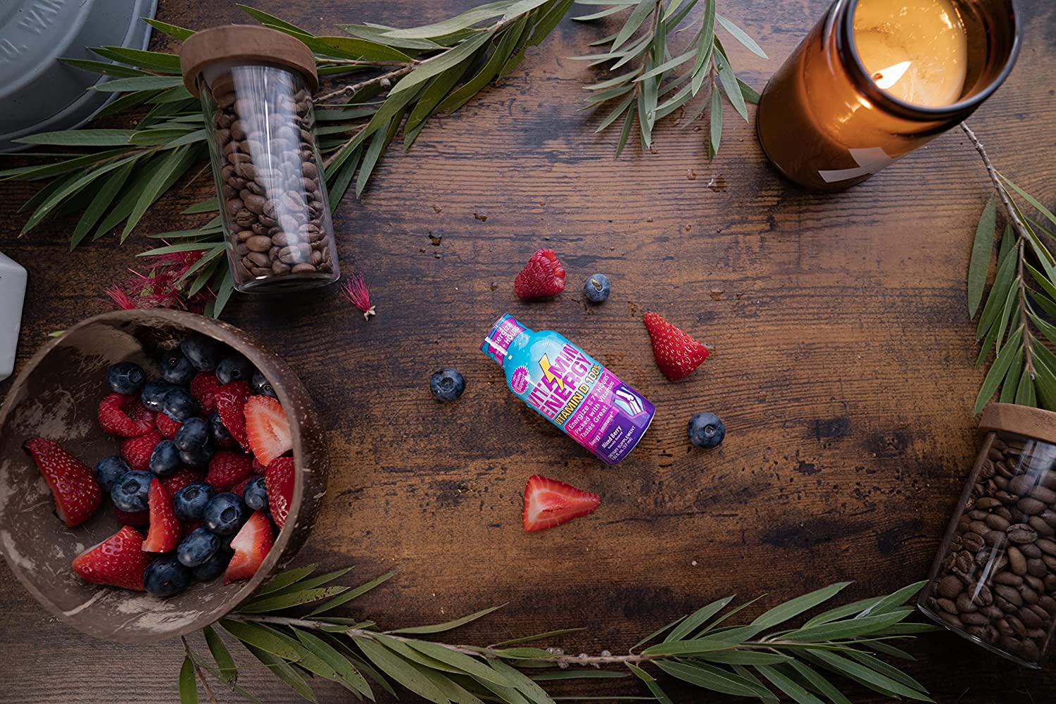 Vitamin Energy Vitamin D 100% Energy Drink Shots, Mixed Berry Flavored, Up to 7+ Hours of Energy, 1.