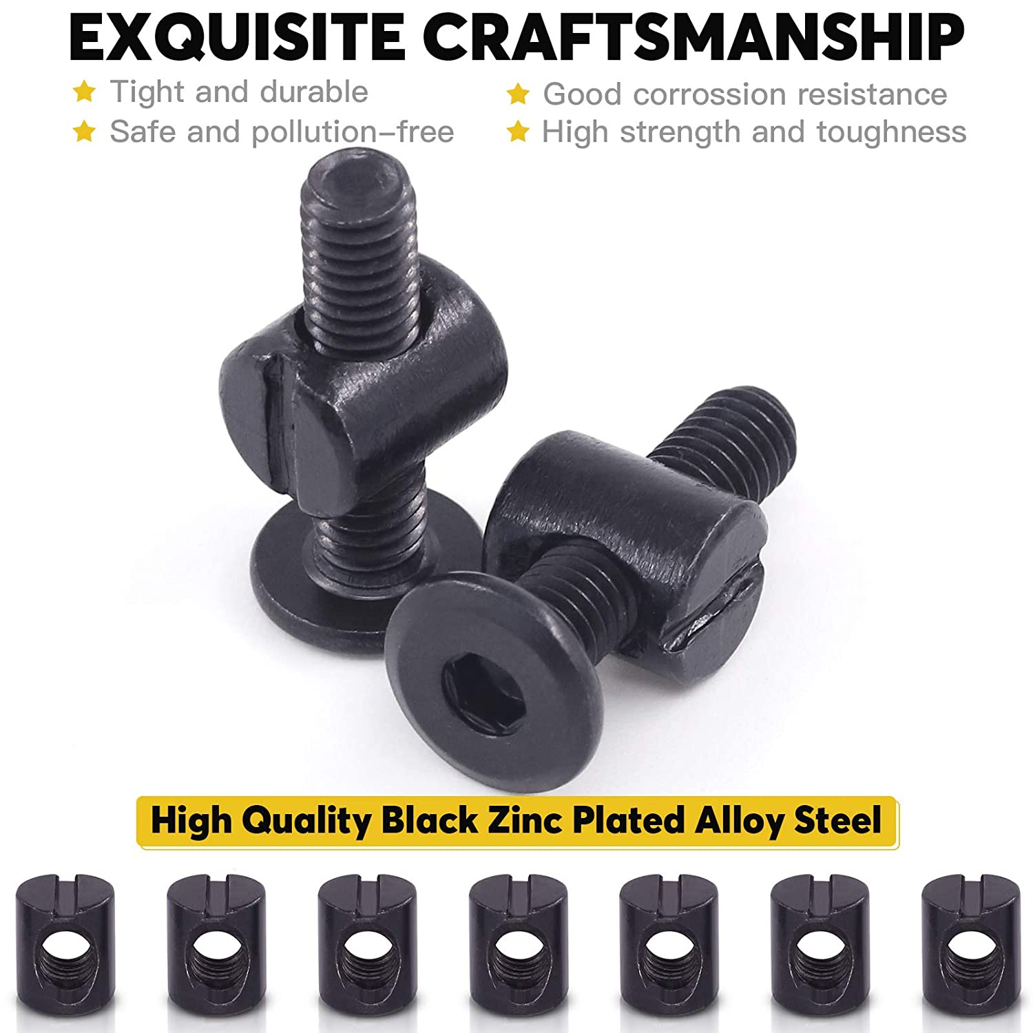 Mardatt M6 x 30mm 50PCS Black Zinc Plated Hex Socket Cap Bolts Crib Bolts and Barrel Nuts Cross Dowe