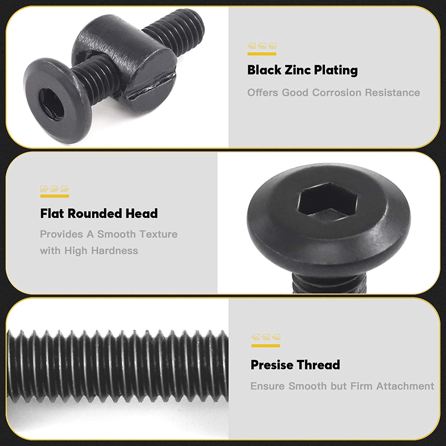 Mardatt M6 x 30mm 50PCS Black Zinc Plated Hex Socket Cap Bolts Crib Bolts and Barrel Nuts Cross Dowe