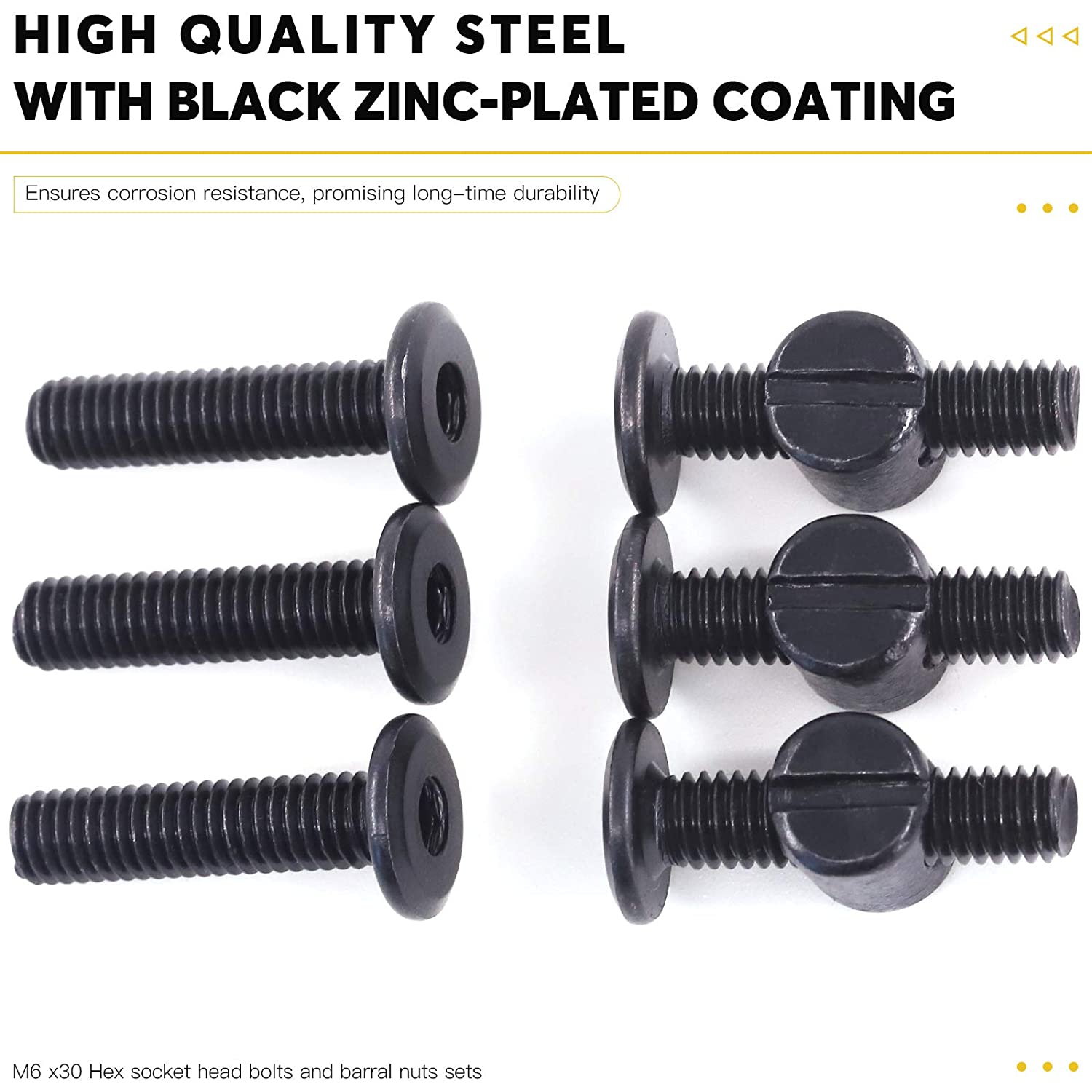 Mardatt M6 x 30mm 50PCS Black Zinc Plated Hex Socket Cap Bolts Crib Bolts and Barrel Nuts Cross Dowe