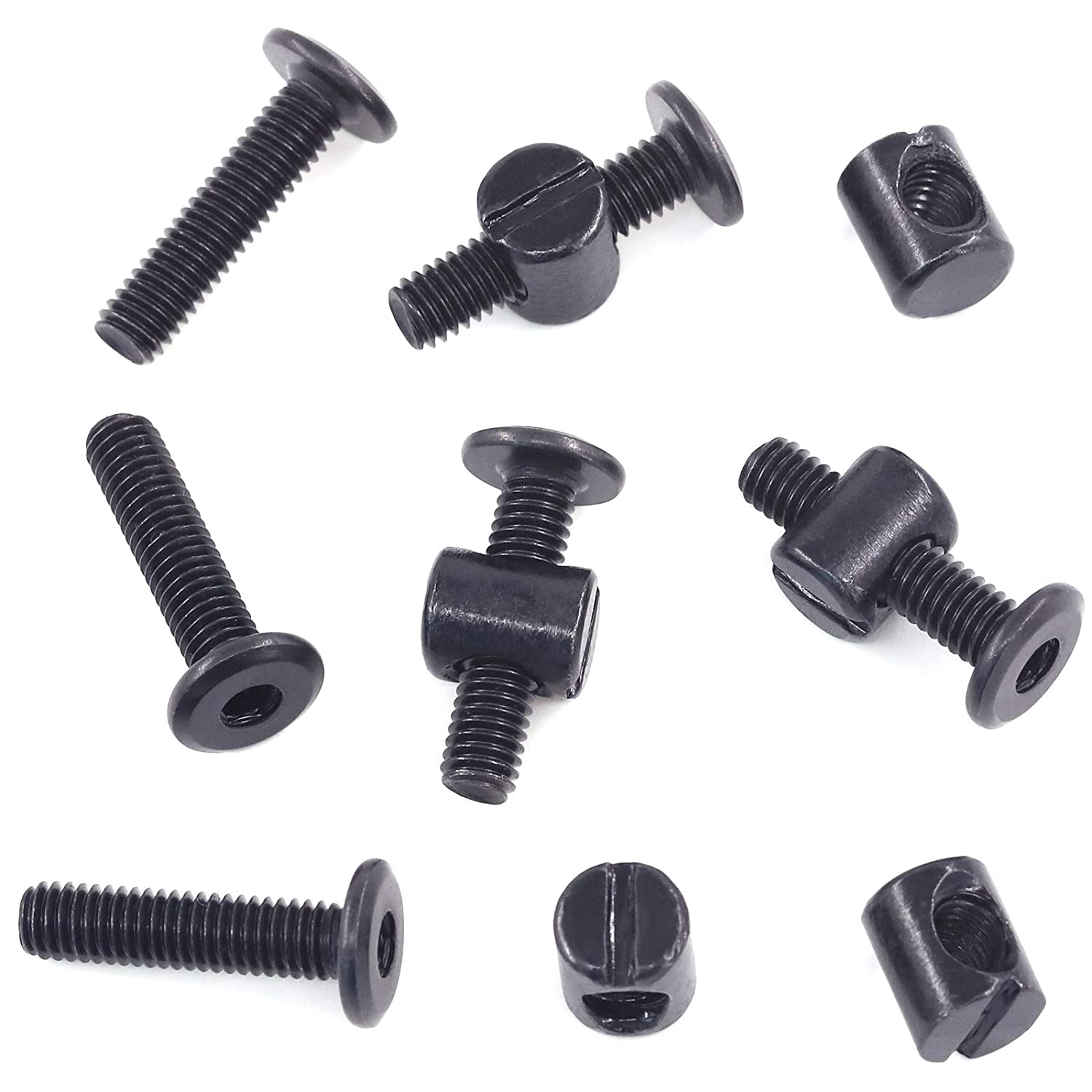 Mardatt M6 x 30mm 50PCS Black Zinc Plated Hex Socket Cap Bolts Crib Bolts and Barrel Nuts Cross Dowe