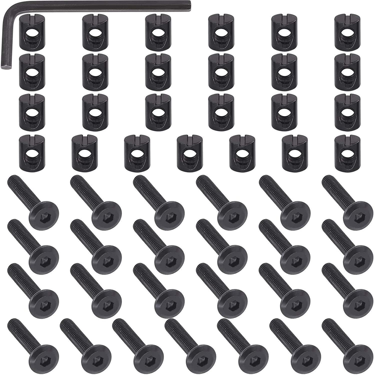 Mardatt M6 x 30mm 50PCS Black Zinc Plated Hex Socket Cap Bolts Crib Bolts and Barrel Nuts Cross Dowe