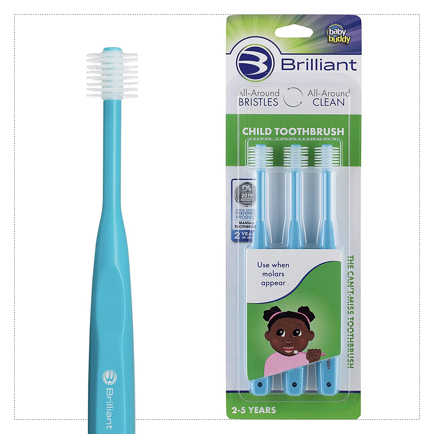 Brilliant Child Toothbrush by Baby Buddy - Ages 2-5 Years, When Molars Appear, Micro Bristles Clean