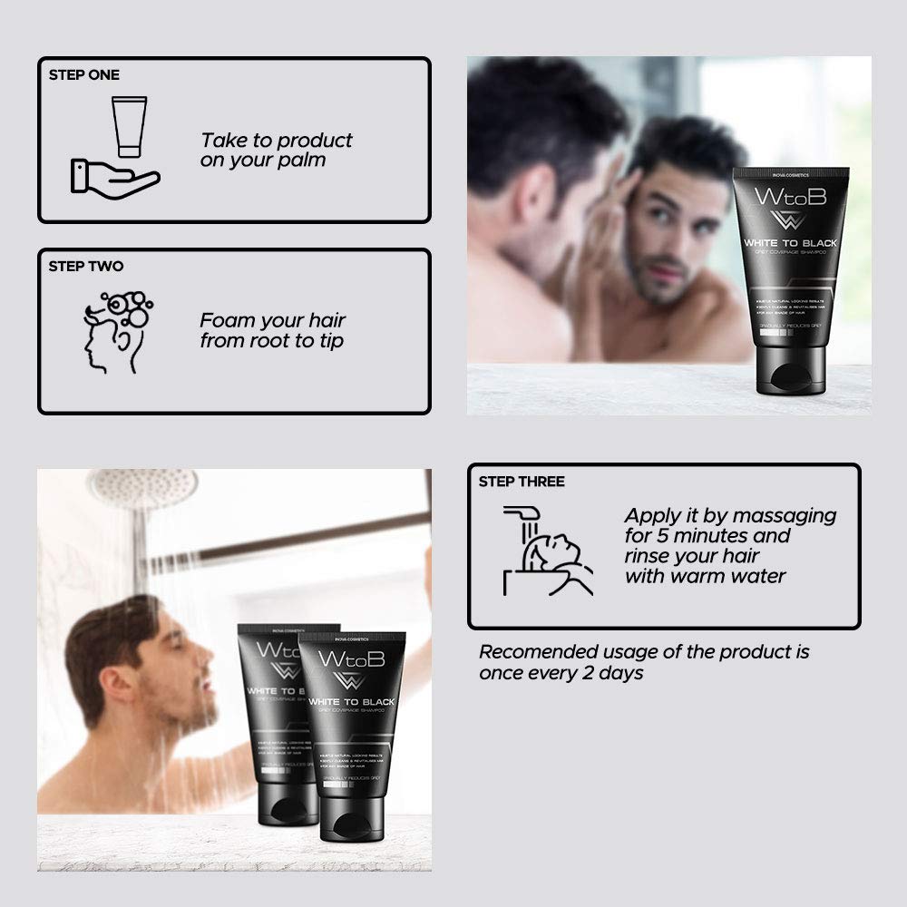 White to Black, Grey Coverage Shampoo, 50 ml (Pack of 2)