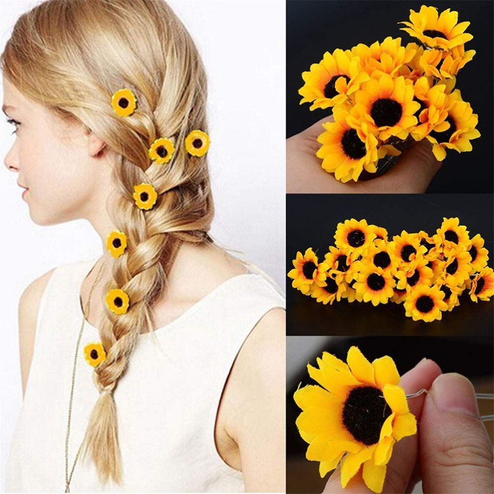 Frcolor 10PCS Daisy Sunflower Bridal Wedding Hair Pins Hair Clips