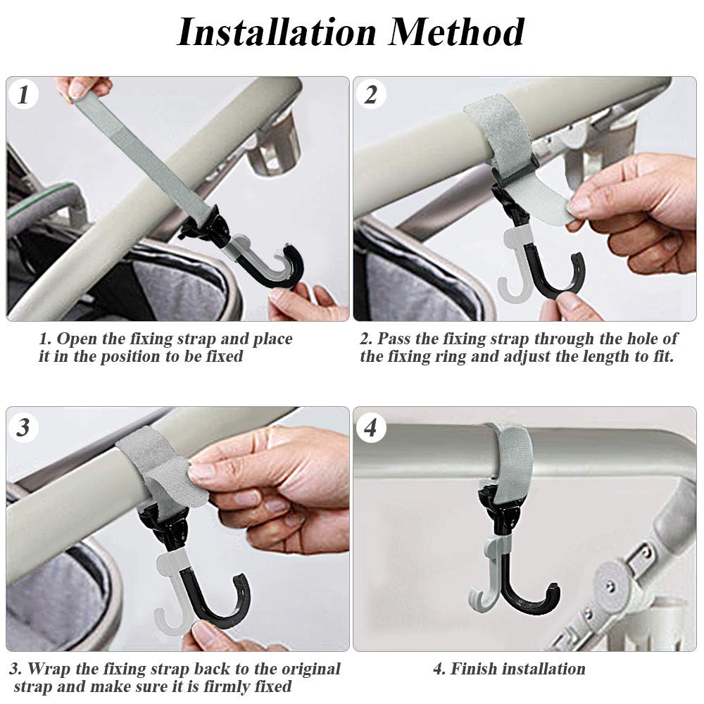 Stroller Hooks | 2 Pack of Multi Purpose Hooks | 360 Swivel Stroller Clips for Mommy, Perfect Stroll