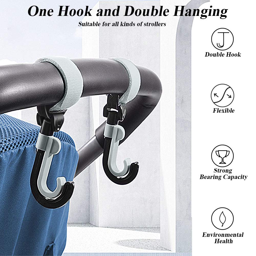 Stroller Hooks | 2 Pack of Multi Purpose Hooks | 360 Swivel Stroller Clips for Mommy, Perfect Stroll