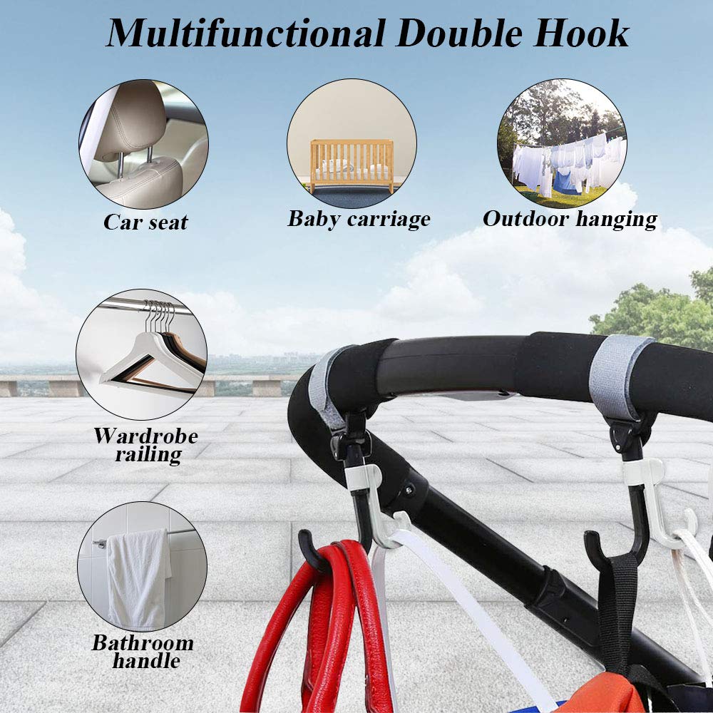 Stroller Hooks | 2 Pack of Multi Purpose Hooks | 360 Swivel Stroller Clips for Mommy, Perfect Stroll