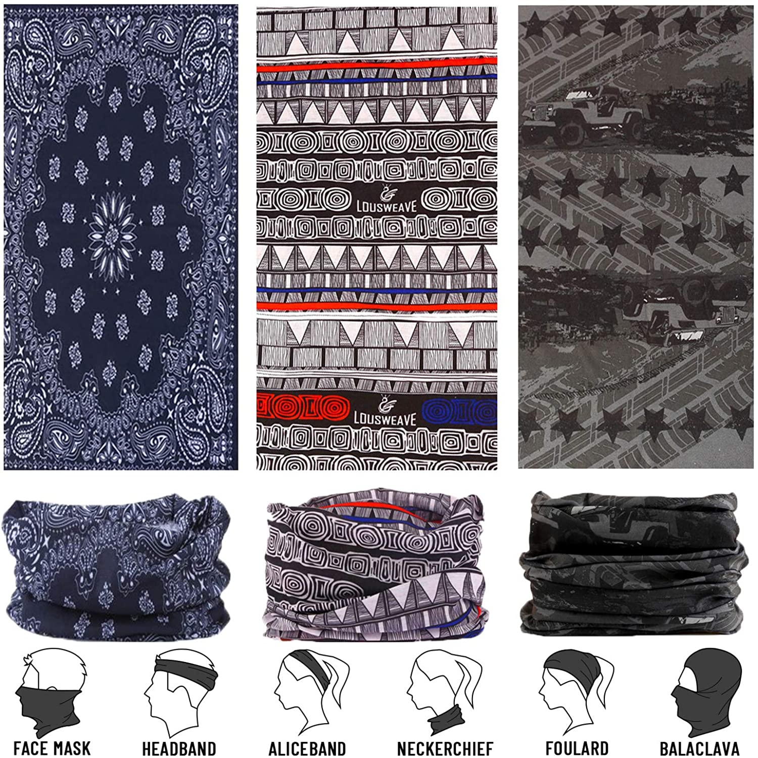 Neck Gaiter, Magic Headband Sport Headwear Elastic Face Mask Bandana Scarf UV Resistence Balaclava, 