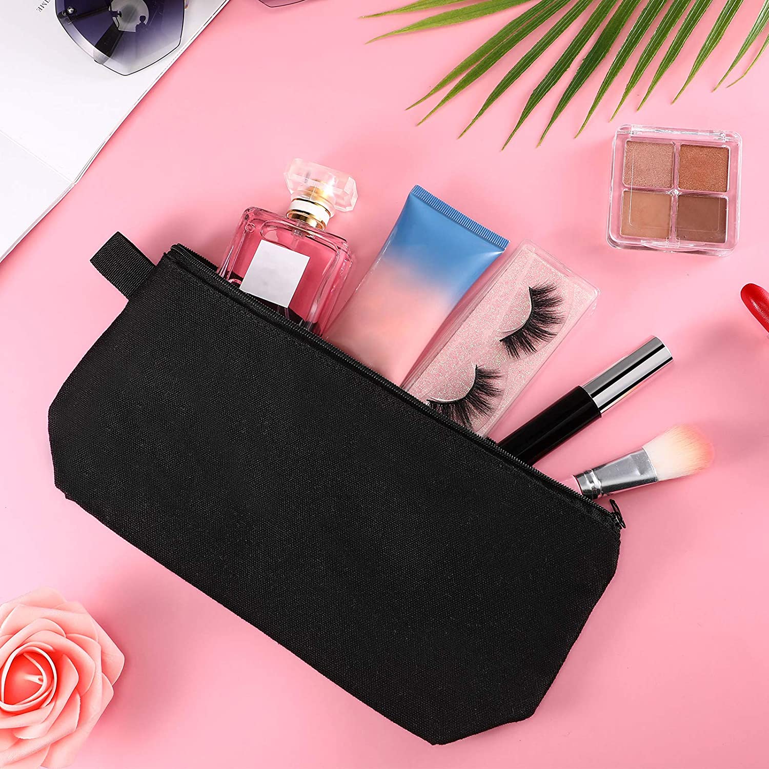 8 Pieces Canvas Cosmetic Bags Plain Makeup Pouch with Zipper Blank DIY Bags for Travel Toiletry Make