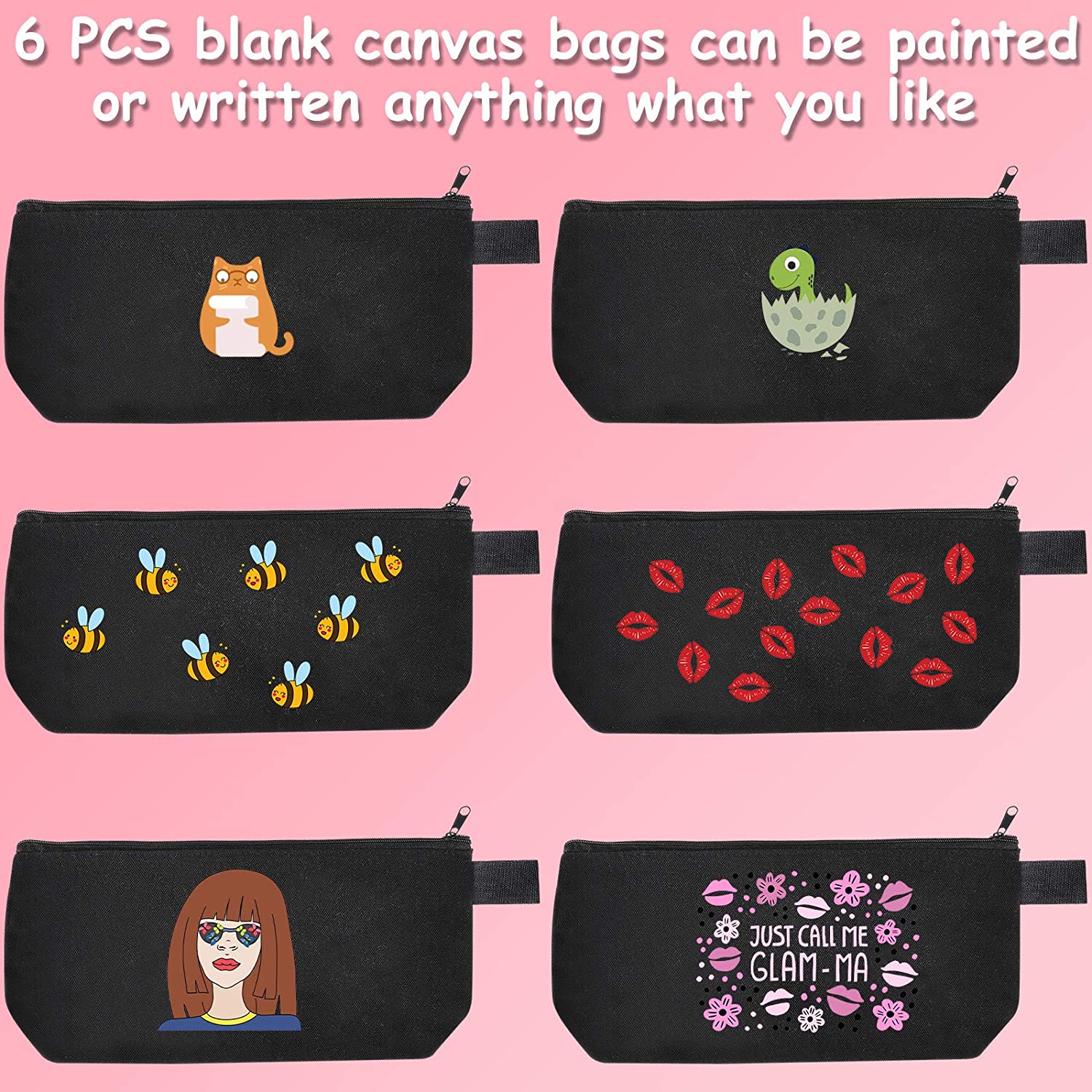 8 Pieces Canvas Cosmetic Bags Plain Makeup Pouch with Zipper Blank DIY Bags for Travel Toiletry Make