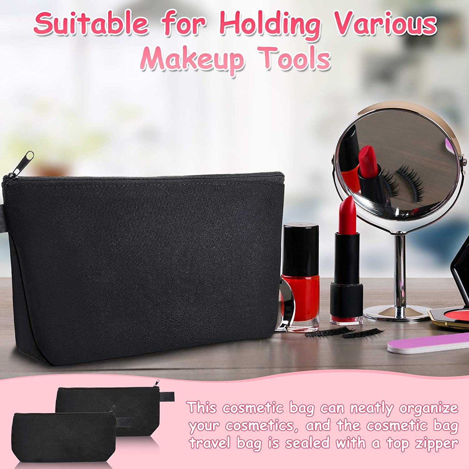 8 Pieces Canvas Cosmetic Bags Plain Makeup Pouch with Zipper Blank DIY Bags for Travel Toiletry Make