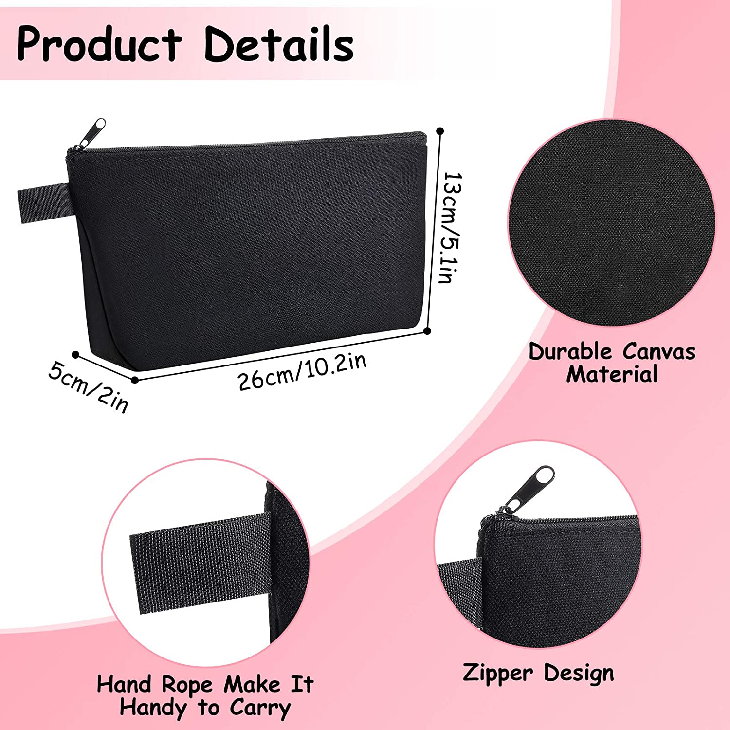 8 Pieces Canvas Cosmetic Bags Plain Makeup Pouch with Zipper Blank DIY Bags for Travel Toiletry Make
