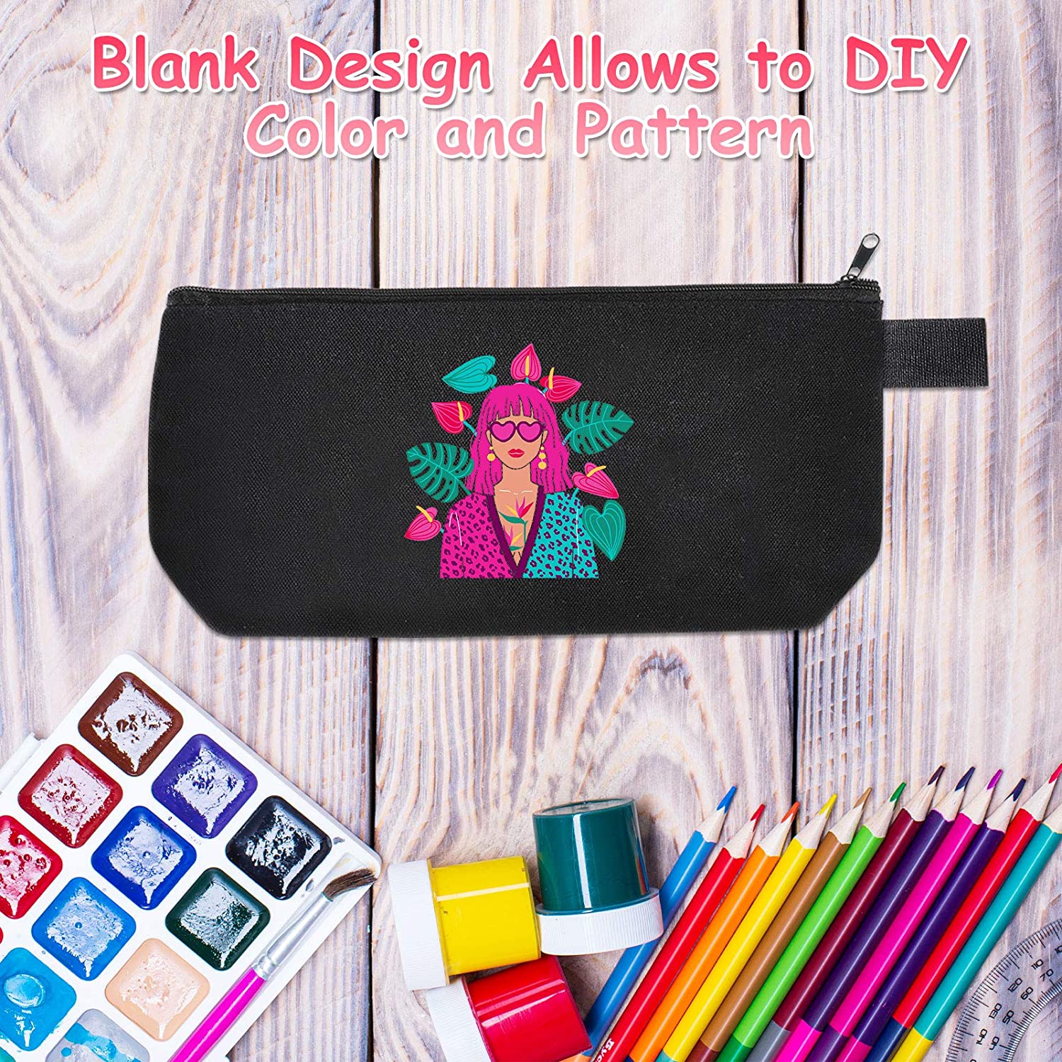 8 Pieces Canvas Cosmetic Bags Plain Makeup Pouch with Zipper Blank DIY Bags for Travel Toiletry Make